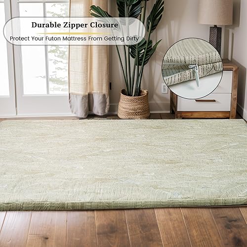 Miniatura 3 de ZonLi Funda de colchón de futón tamaño individual para colchón de futón tradicional japonés con cremallera, funda de tapete para dormir de tatami,