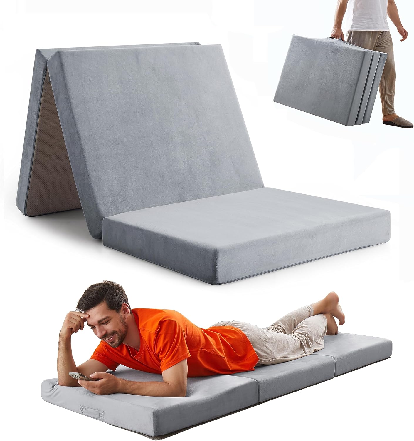 Jamdok Trifold Mattress,4 Inch Memory Foam Portable Mattress with Machine Washable Crystal