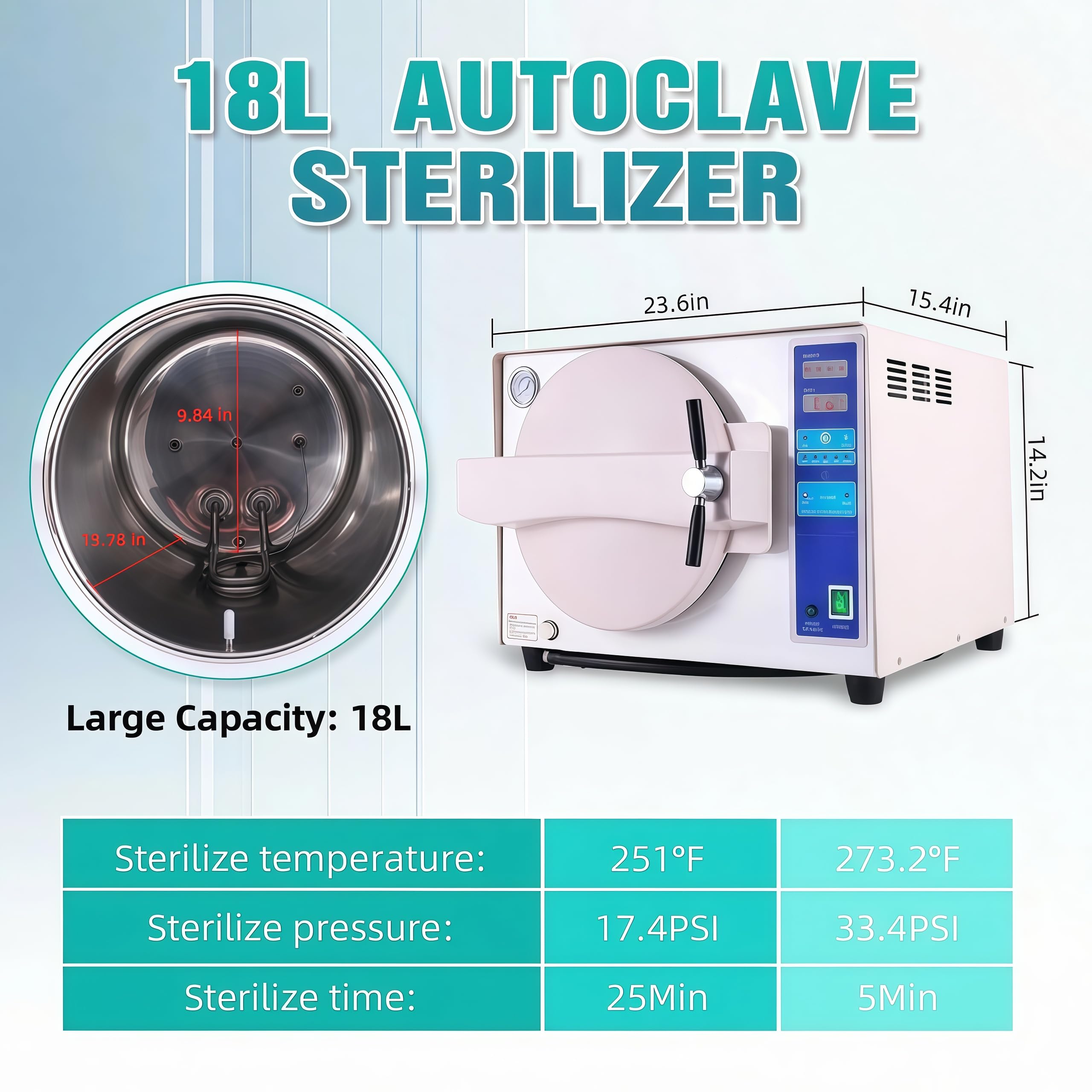 Autoclave de laboratorio de 18L TR250C con el tanque de almacenamiento de agua de la función de secado