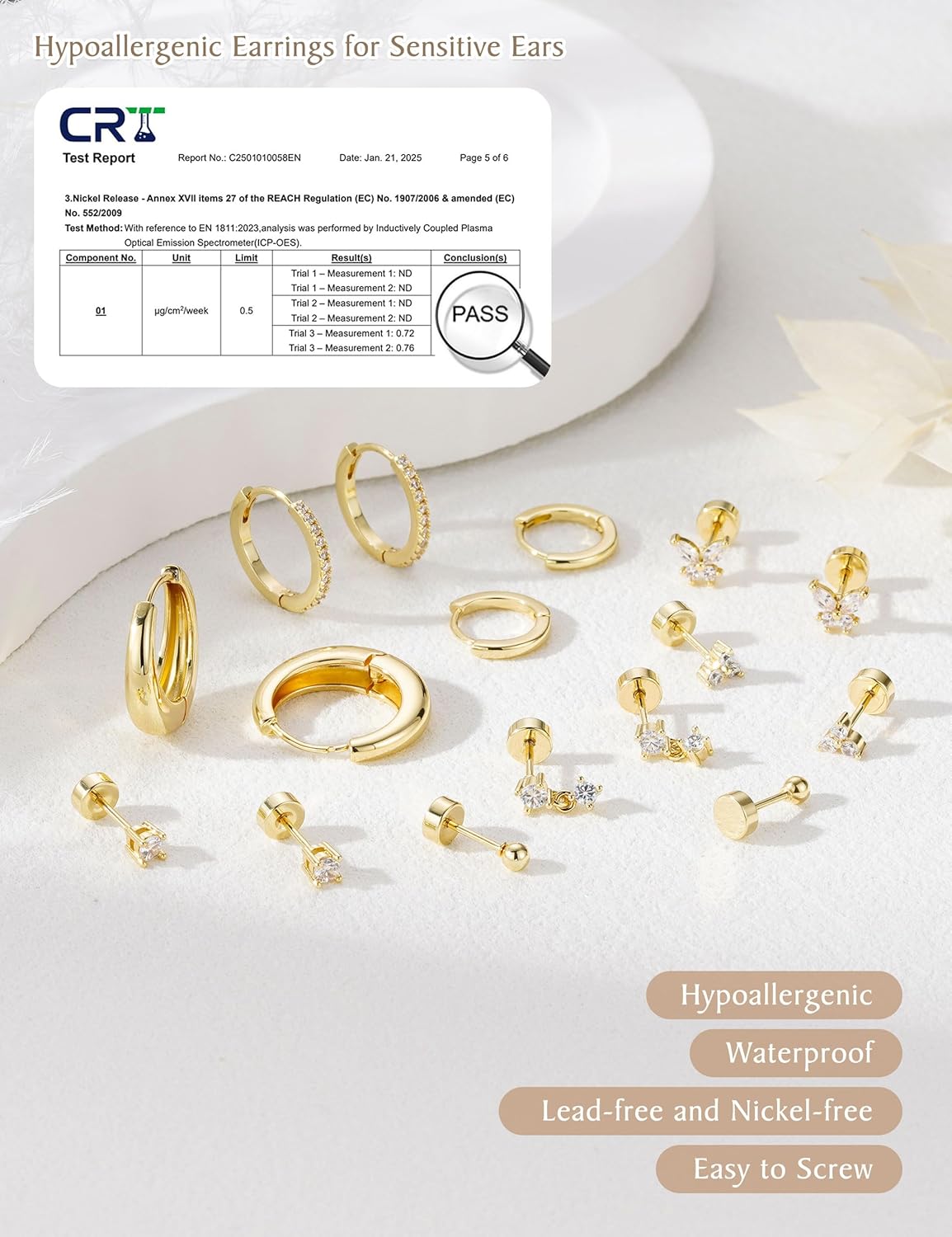 M MOOHAM Hypoallergenic Earring Stacks for Women, Flat Back Stud Earrings 14k Real Gold Plated Surgical Steel Cartilage Earring Set Cute Helix Tragus Huggie Hoop Drop Earrings Jewelry Gifts for Women - Image 7