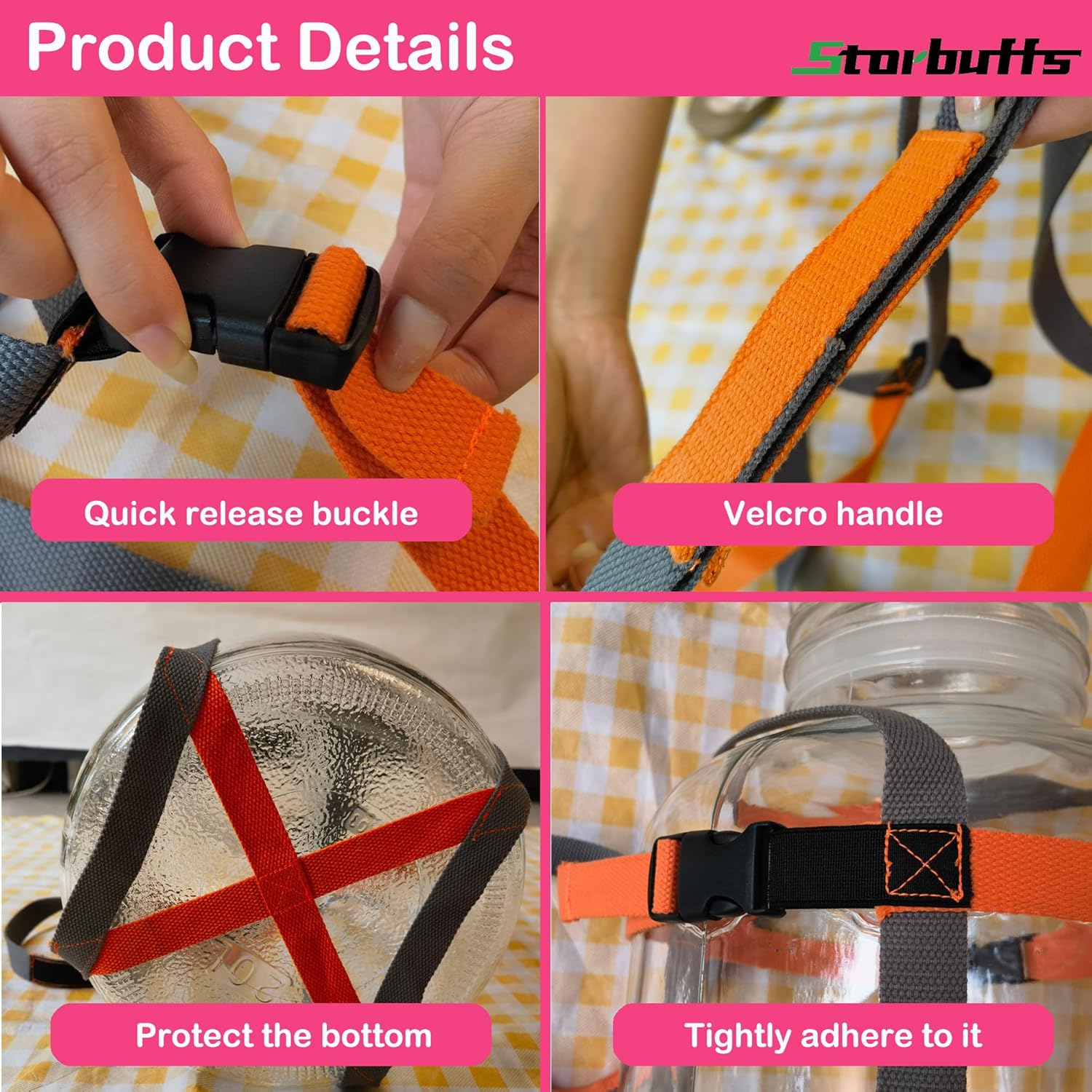 5 Gallon Glass Fermenting Carboy Easy-Carry Straps, Glass Bottle Protector, Adjustable and Strong for Easy, Safe, Secure Lifting, Moving jug Bottle, Fit 3 to 7 gal, Gray, Cotton, No Carboy