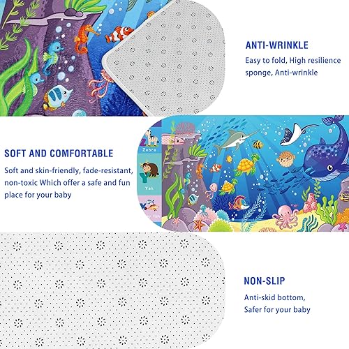 Miniatura 6 de Alfombra de juego para niños, alfombra de bebé con estampado de animales, alfombra para niños para sala de juegos, alfombra educativa ABC, suave
