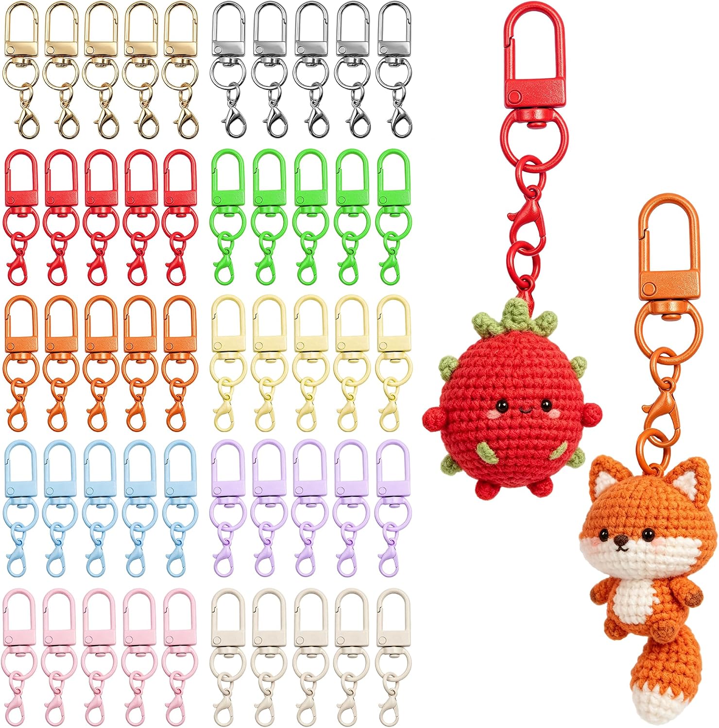 50PCS Keychain Clips & Lobster Claw Clasps 10-Color Keychain Clasps Hooks