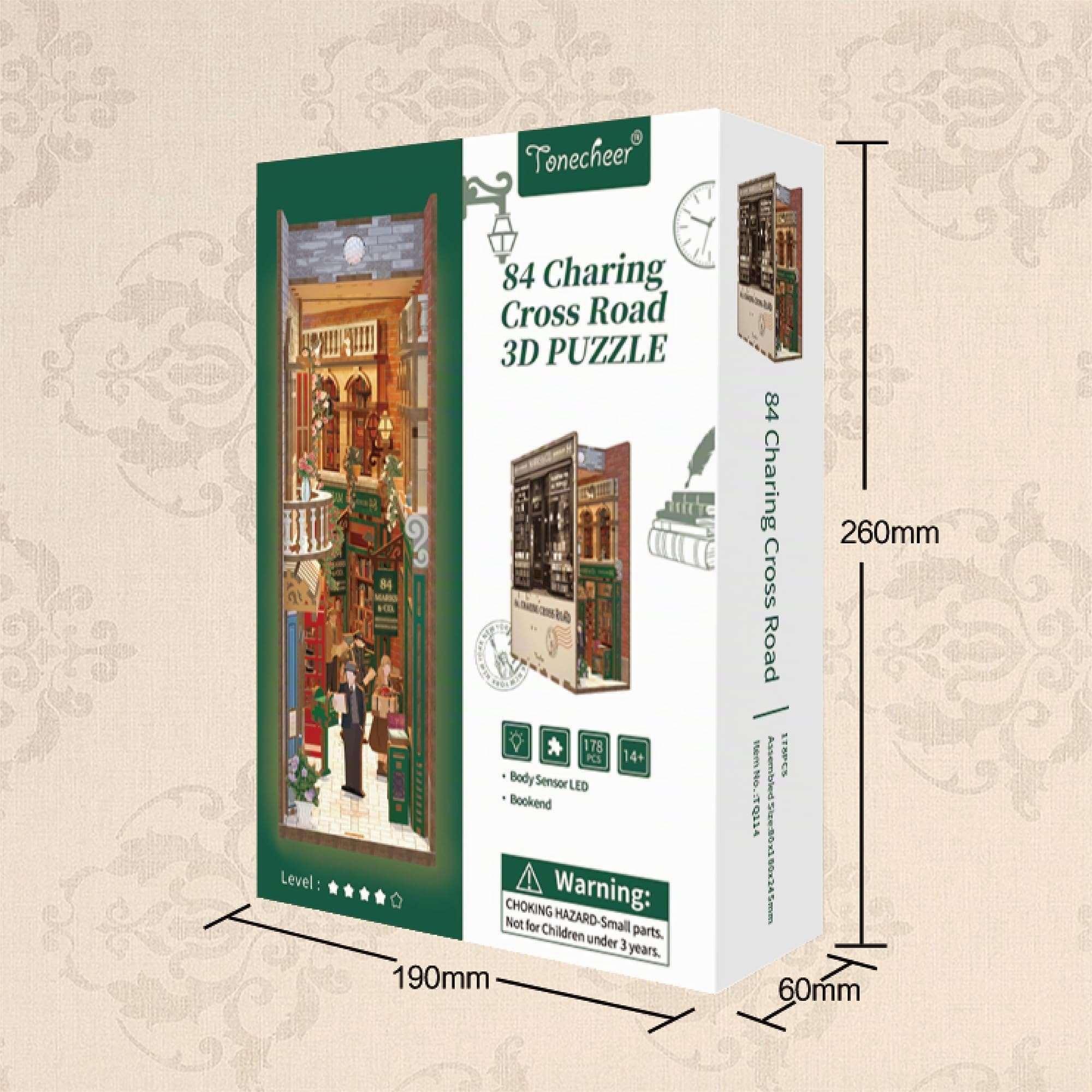 Tonecheer DIY Book Nook Kit Modellbausatz 3D Puzzle aus Holz für Erwachsene zum Baue Puppenhäuser Haus Bastelset mit Licht Personalisierte Geschenke(84 Charing Cross Road)