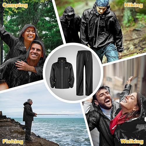 Miniatura 7 de LAMA Traje de lluvia ligero e impermeable para hombres y mujeres, chaqueta de lluvia transpirable con capucha y pantalón, impermeable suave y