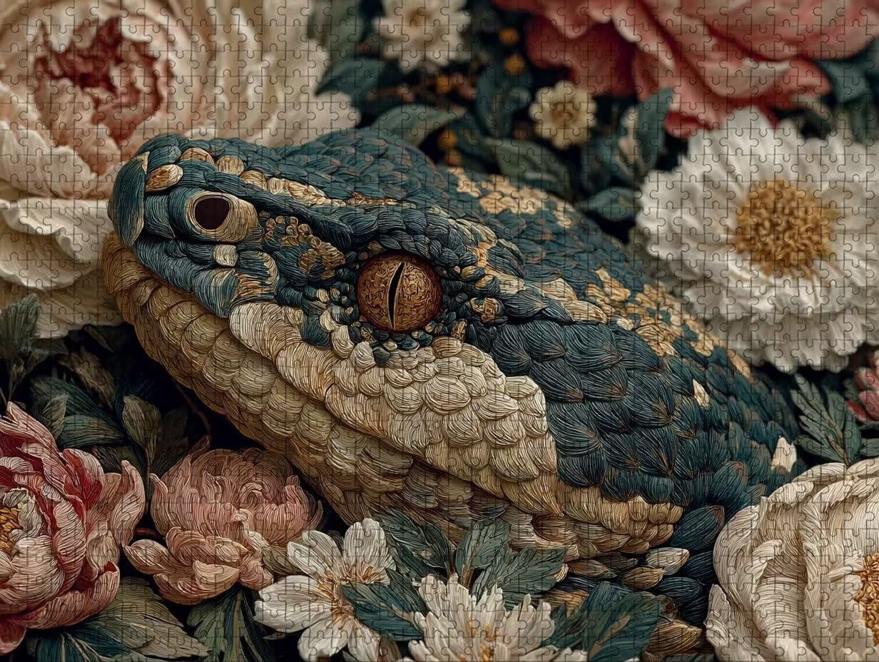 Drewniane puzzle z kwiatami, 122 x 81 cm, puzzle w kształcie węża, 3000 elementów, dla dorosłych, z pudełkiem, edukacyjna, wymagająca gra, prezenty dla nastolatków, łatwe do odróżnienia, dekoracja
