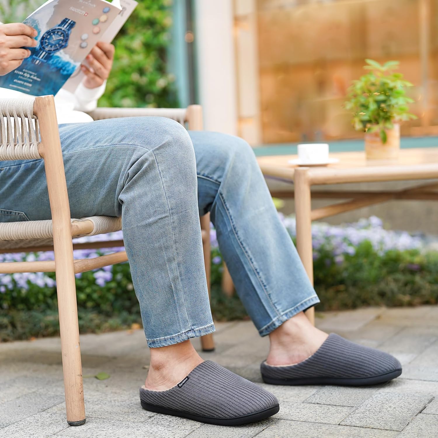 Garonne Men's Slippers with Memory Foam and Wool-Like Lining, Slip-on Cozy House Shoes with Non-slip Rubber Sole for Bedroom Indoor Outdoor - Image 2