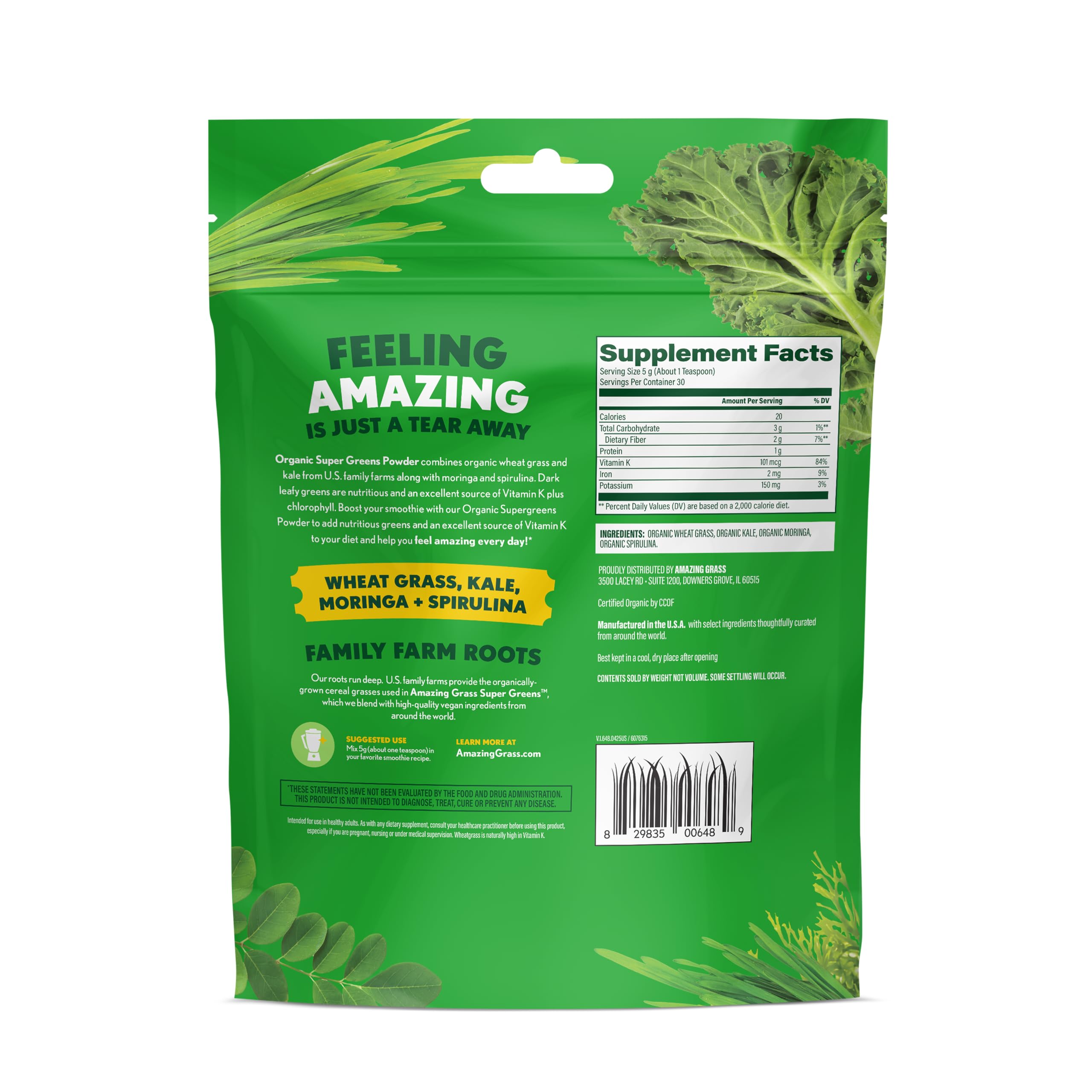 Amazing Grass Super Greens Booster Smoothie Mix, Spirulina, Moringa, 30 SRV — Amazon image 6