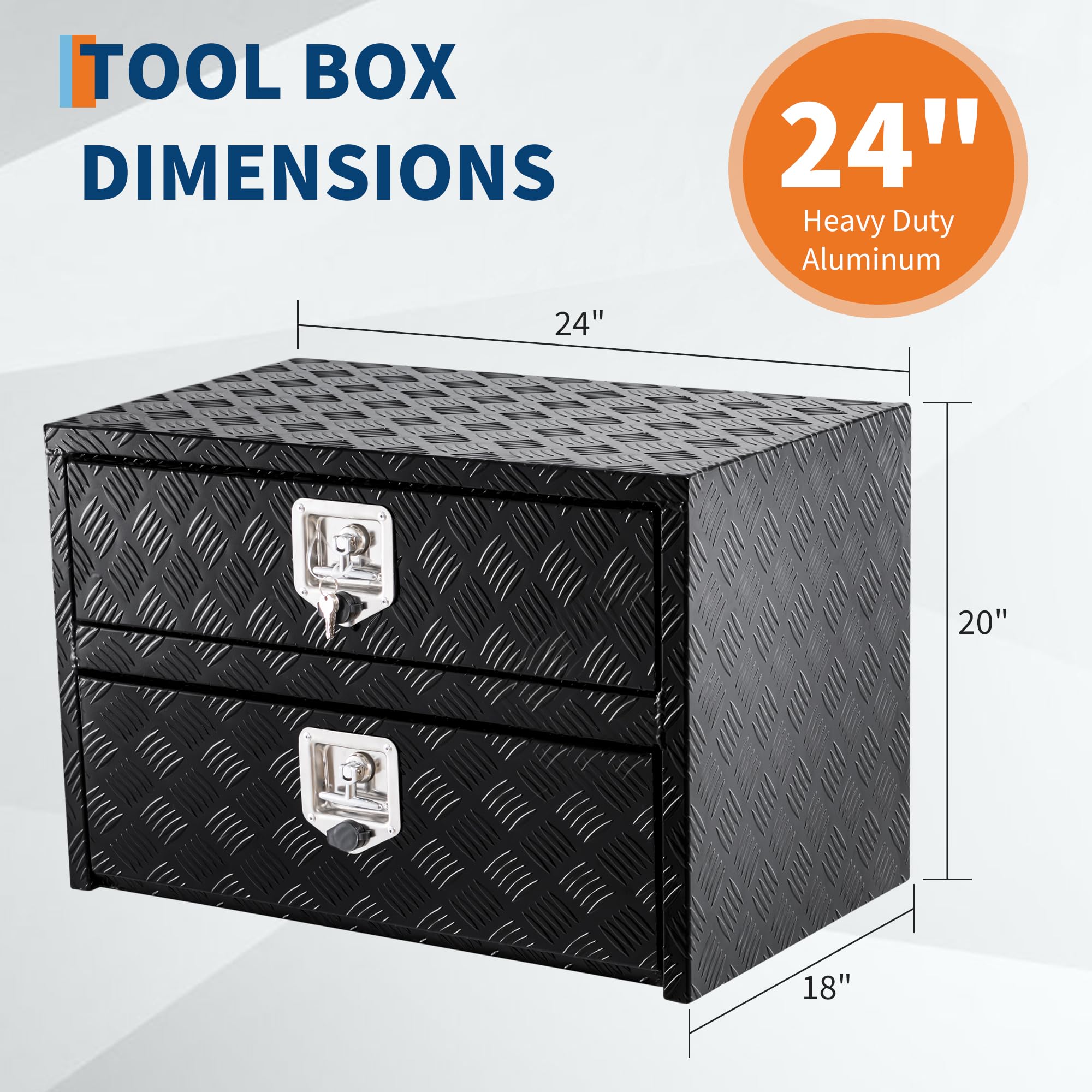 Schwerlast Aluminium Unterflur-Werkzeugkasten mit Schublade, 2 Ebenen, abschließbar & wasserdicht, für Pickup/LKW/RV/Anhänger – Schwarz – 61 x 46 x 51 cm