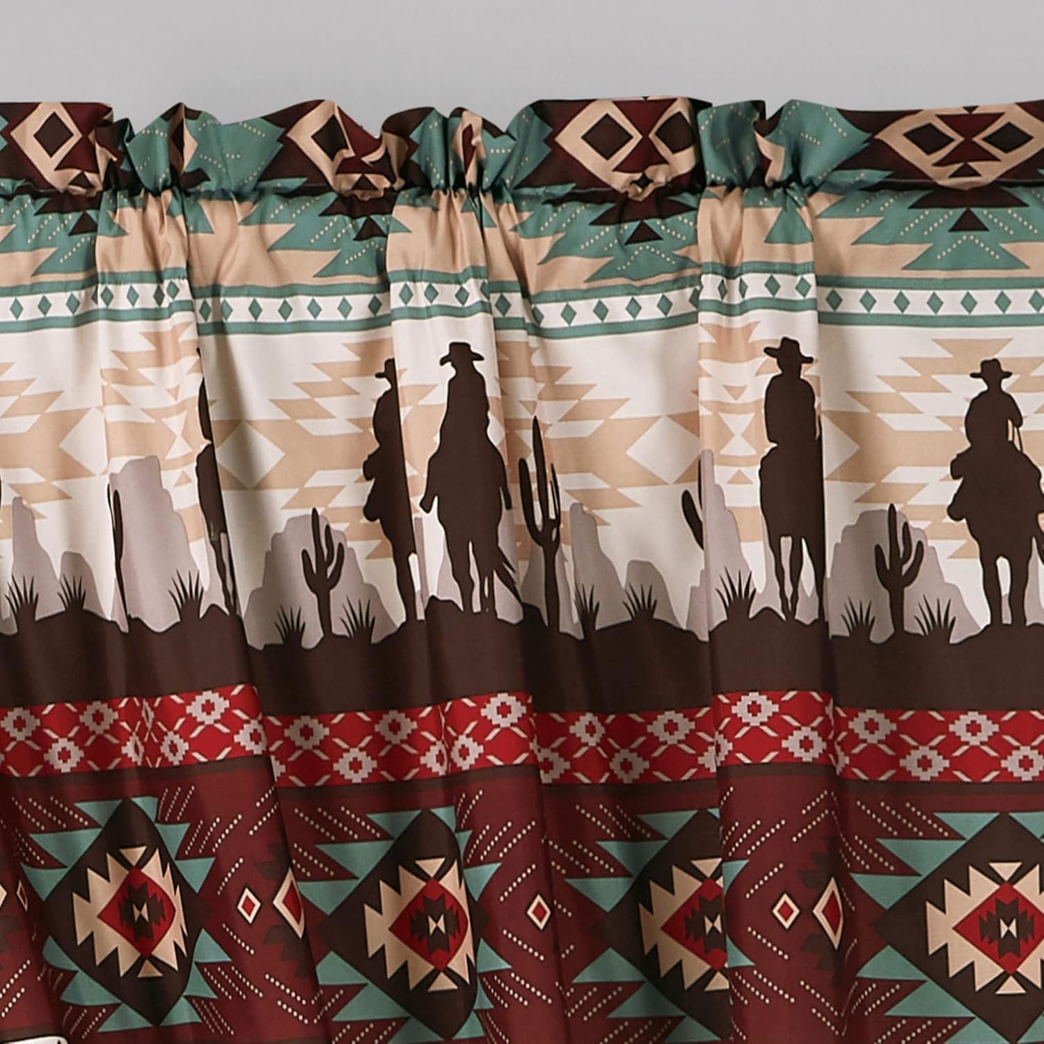 Chezmoi Collection Dune 4-Piece Southwestern Cowboys Aztec Window Curtain Set with Sheer Backing - Multicolor Teal Brown Beige Tan Red Printed Microfiber, 120 inch x 84 inch - Image 6