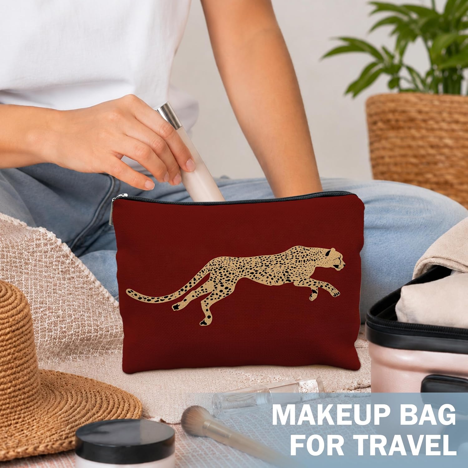 Trendy Funky Red and Leopard Cheetah Makeup Bag Gifts for Women image 4