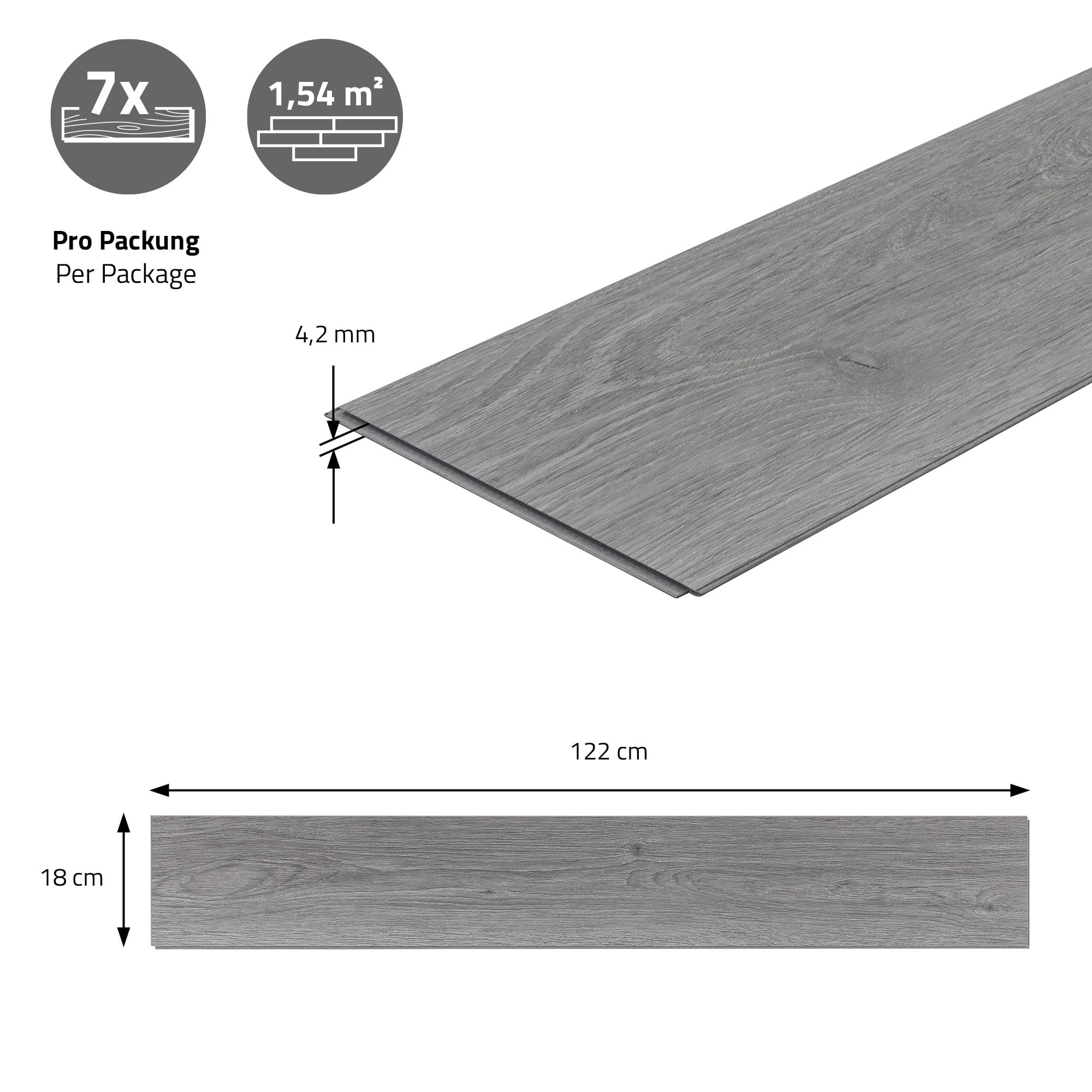 ML-Design Suelo de Vinilo PVC Instalación Sistema de Click Lamas Vinílicas de Aspecto Madera Gris Windswell Hickory 122cmx18cmx4,2mm, Grosor 4,2mm, 3,08m²/14 Planchas Antideslizantes e Impermeables