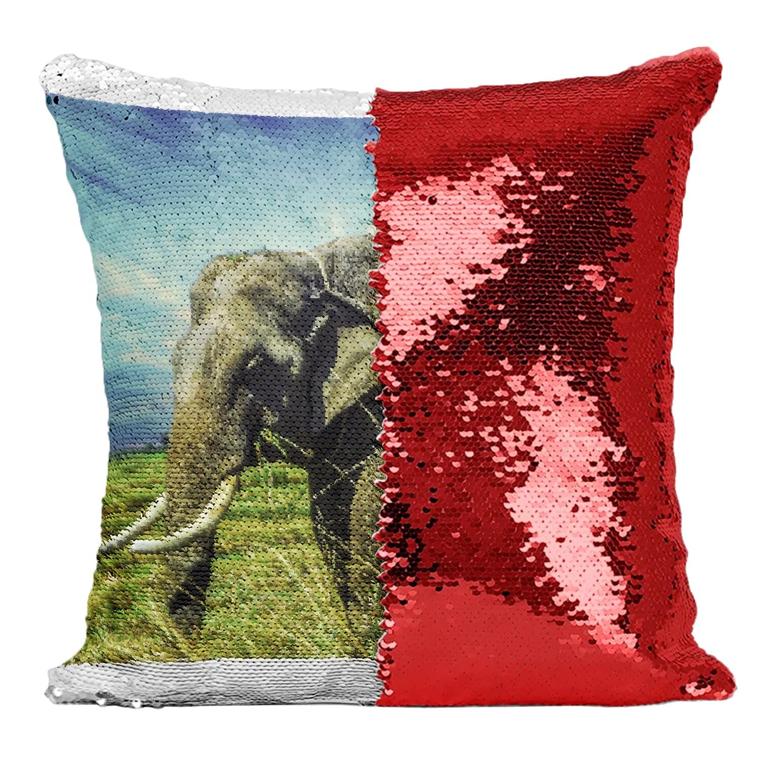 Coussin sequin éléphant rouge pour illuminer votre salon d'une touche sauvage unique