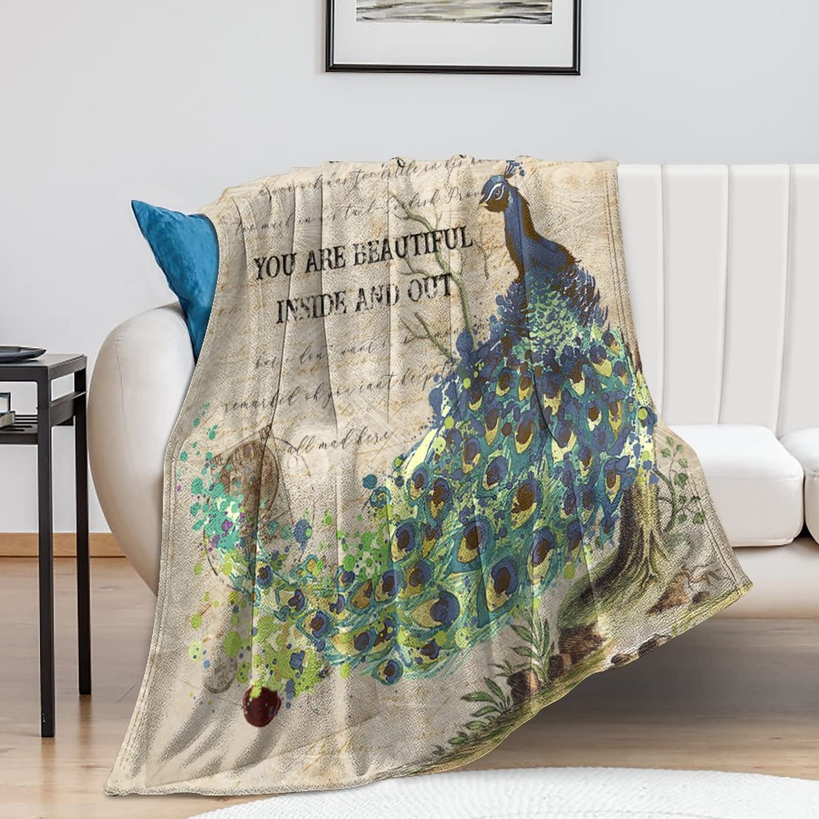 Couverture en peluche paon chaude jeté de canapé décoration chambre