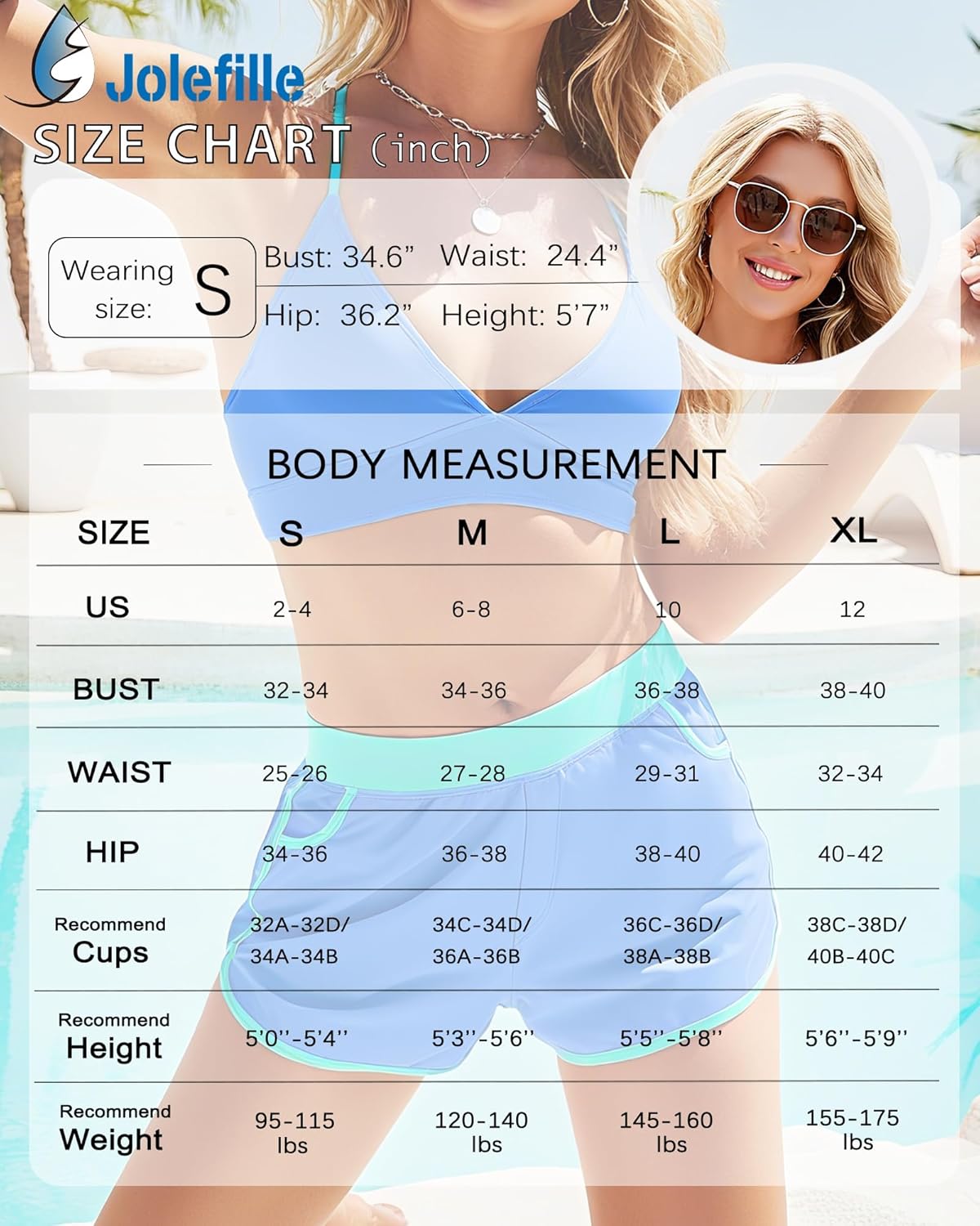 Jolefille High Waitsed Bikini Sets for Women Two Piece Swimsuit Tummy Control Bathing Suit Shorts V Neck Top Lace Up - Image 6