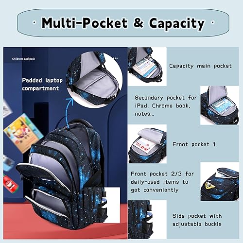 Miniatura 4 de Mochila con ruedas para niños con estampado de galaxia, mochila escolar para niños, mochila primaria con ruedas, 3 piezas estilo B-galaxia-negro