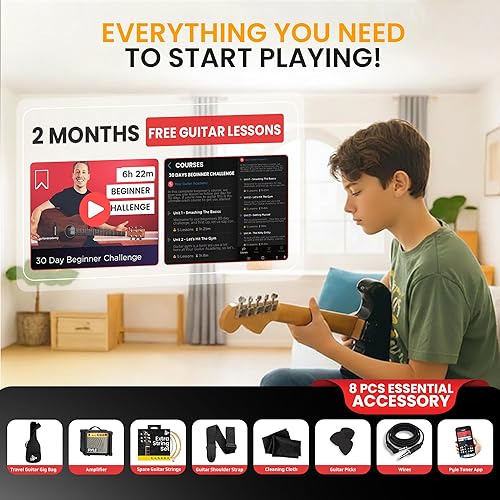 Miniatura 2 de Pyle Electric Guitar Kit with Amp, Full Size Instrument with Humbucker Pickups, Guitarra Electrica Amplifier and Beginner Bundle Accessories, 39"