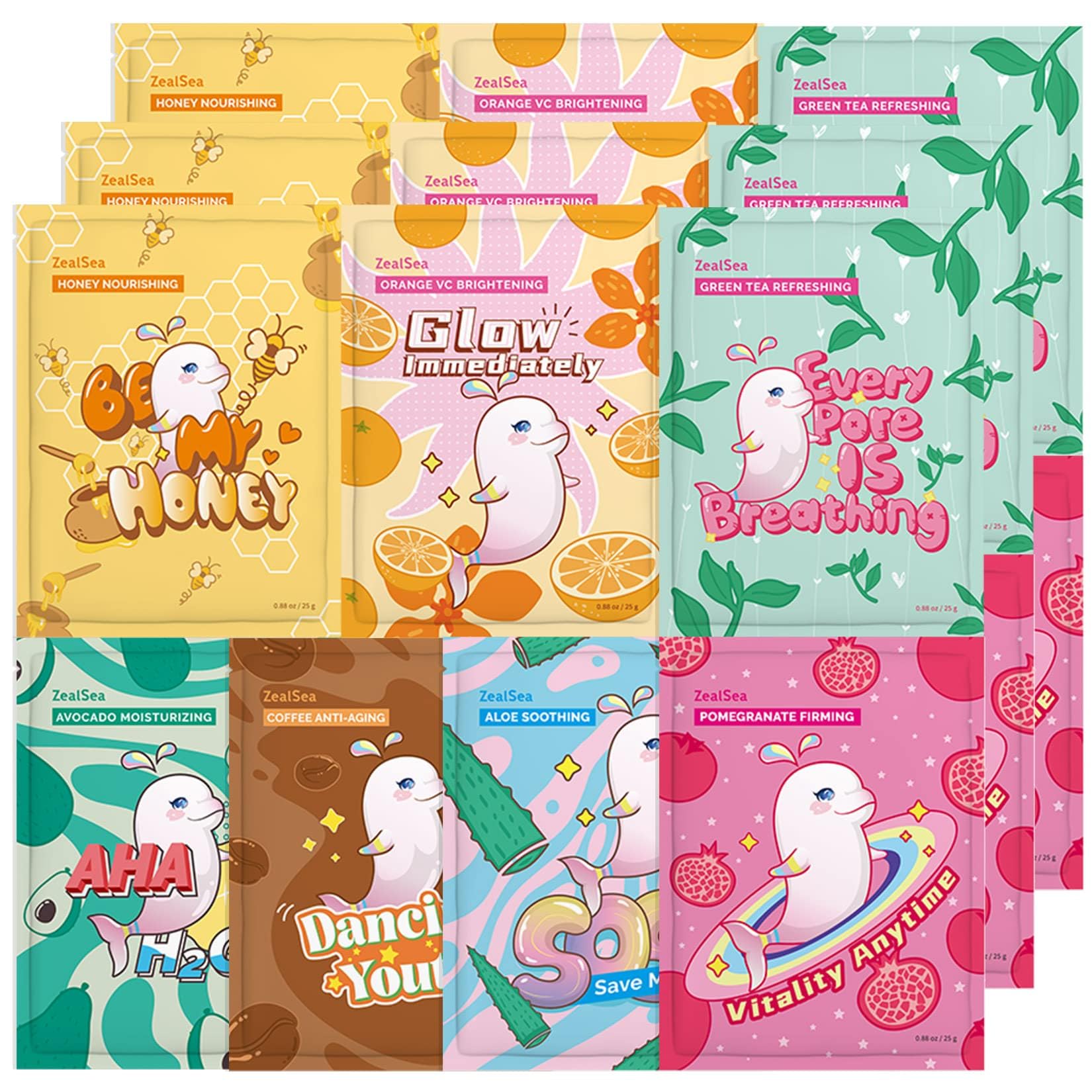 ZealSea Sheet Mask Face Mask Skin Care (Pack of 21) Beauty Facial Mask Kids Spa Face Mask Birthday Party gifts Women, kids Girls Skincare - Hydrate, Brighten, Moisturize,Soothe for All Skin Types