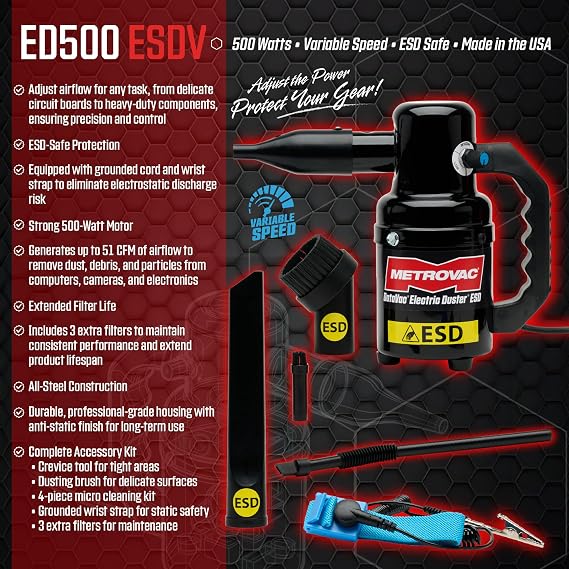 METROVAC DataVac ED-500-ESDV Antistatic Electric Air Duster Made in USA