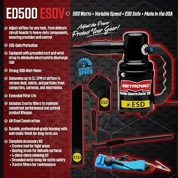 METROVAC DataVac ED-500-ESDV Antistatic Electric Air Duster Made in USA