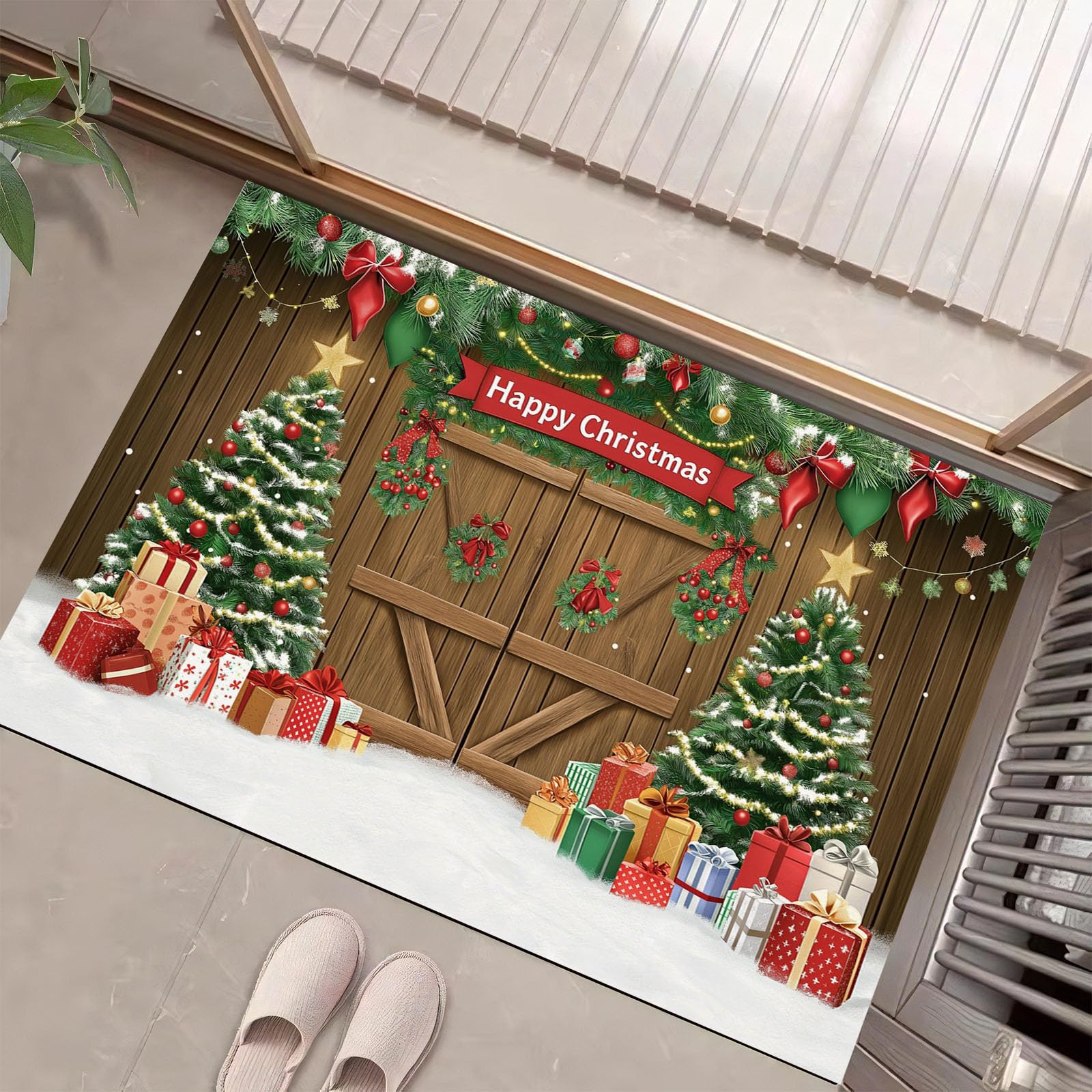 Tapis de bienvenue de Noël antidérapant pour garder votre maison propre en hiver