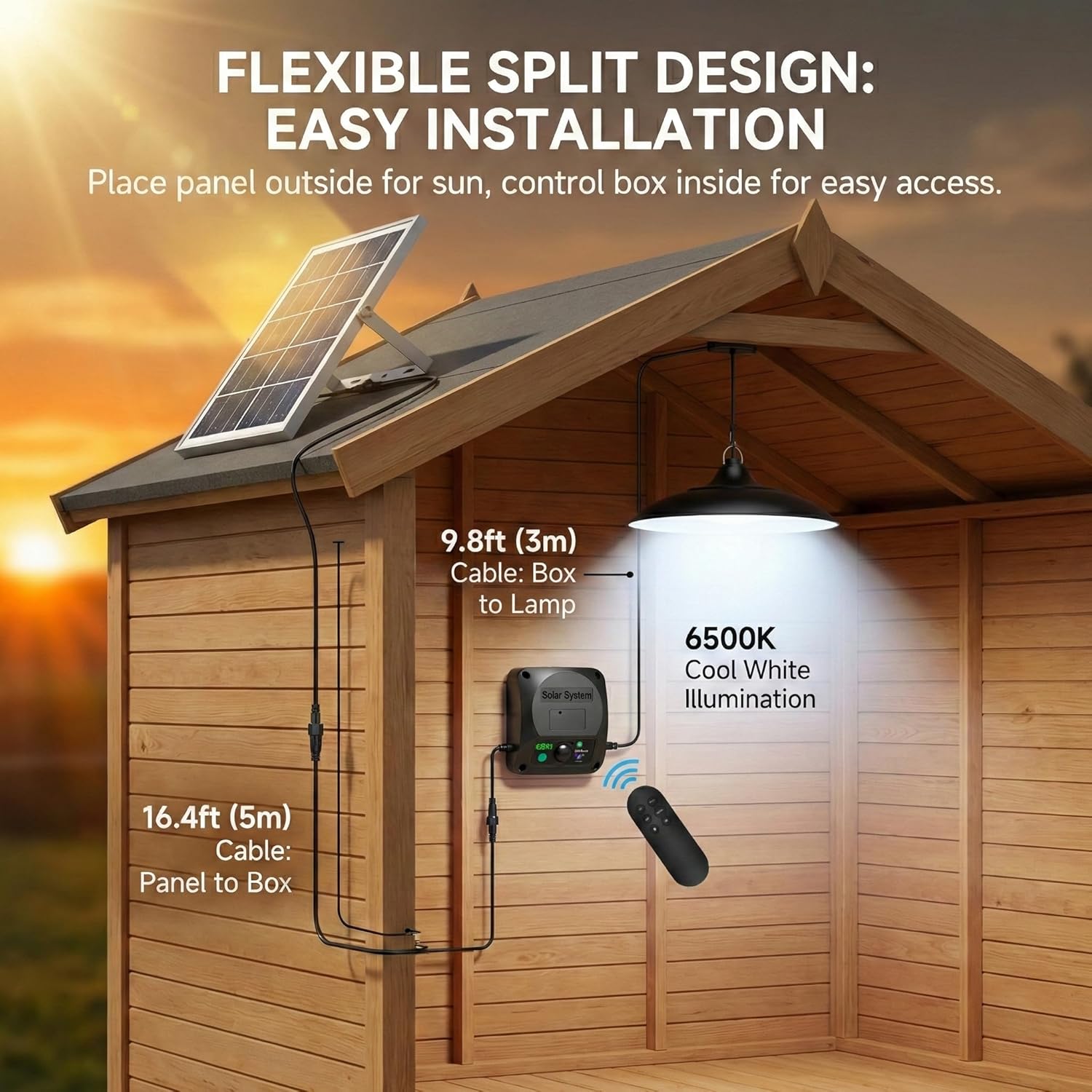 Solar Shed Lights Indoor Outdoor, 3200LM Motion Sensor Pendant Light Daytime Available with Remote & Button Control, IP65 Waterproof 4 Lighting Modes for Barn Garage Gazebo Chicken Coop Shop - 1 Pack
