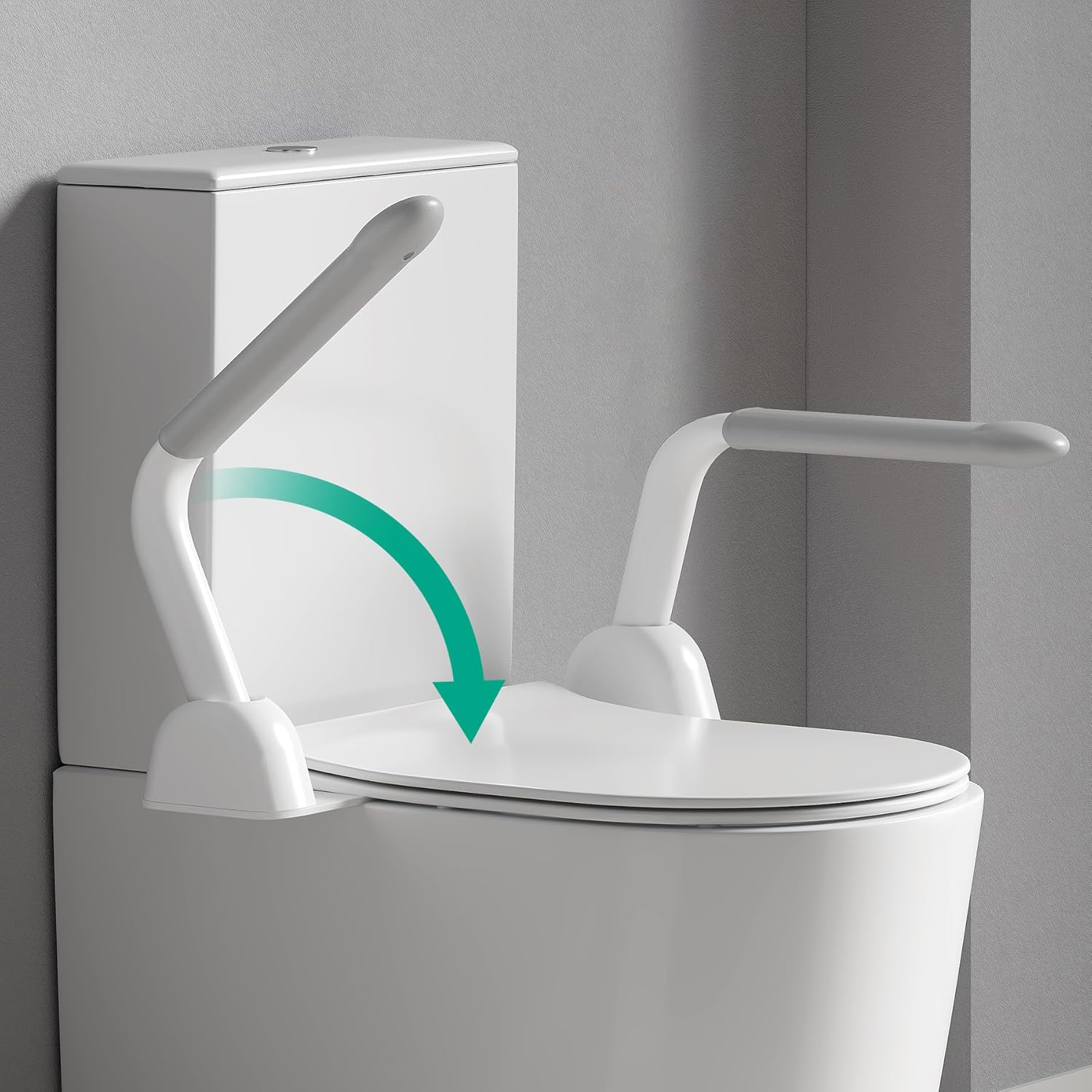 PUKANIUM Toilet Safety Rails for Seniors, Super Heavy Duty Handicap Toilet Rails with Foldable Handles, Toilet Safety Frame Rails with Arms for Disabled Pregnant, Toilet Assistance for Elderly Light Gray