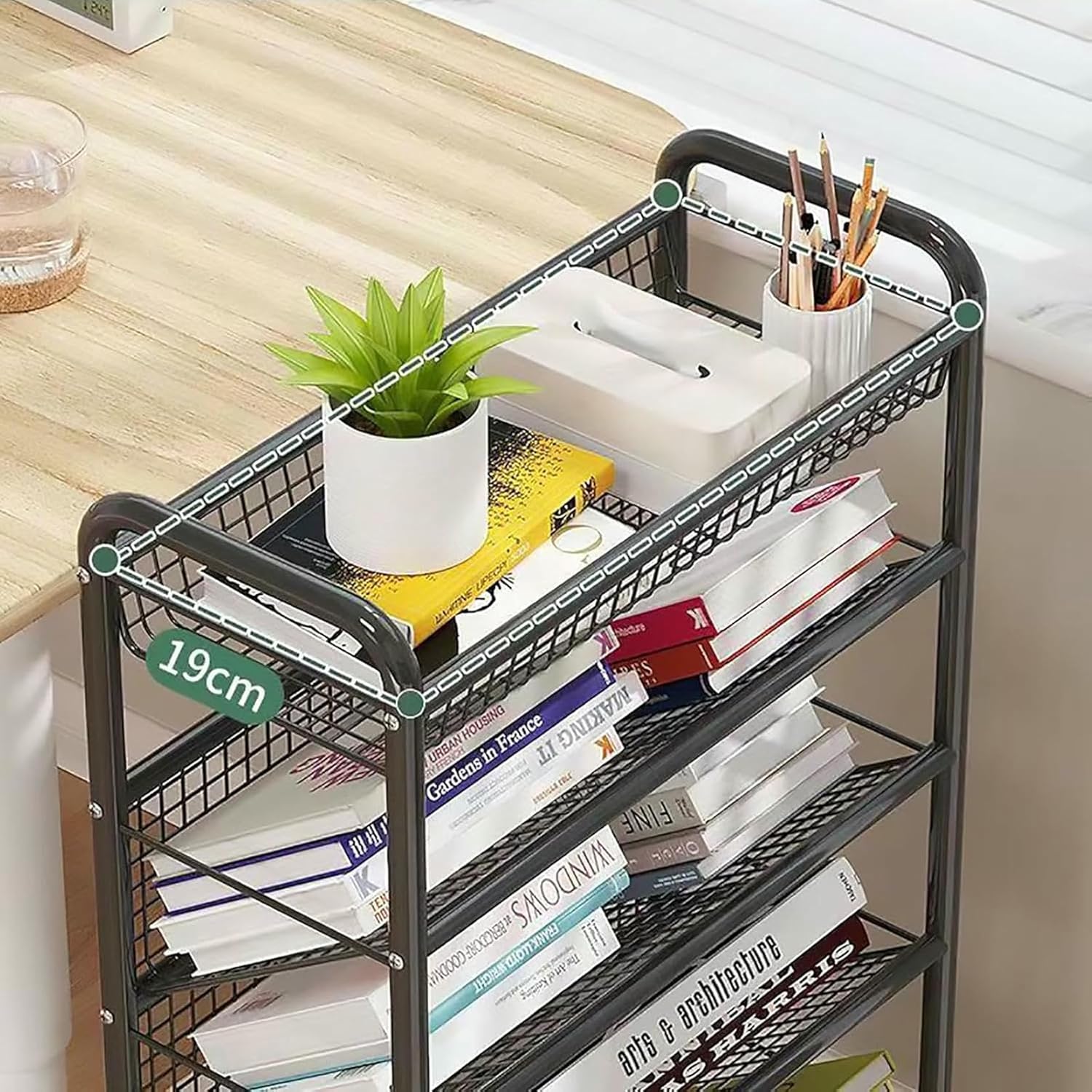 Mobile Bookshelf,Mobile Metal Book Cart with Wheels - Compact Rolling Storage Shelf for Home & Office, Corner Bookshelf Utility Cart for Easy Access to Books & Supplies