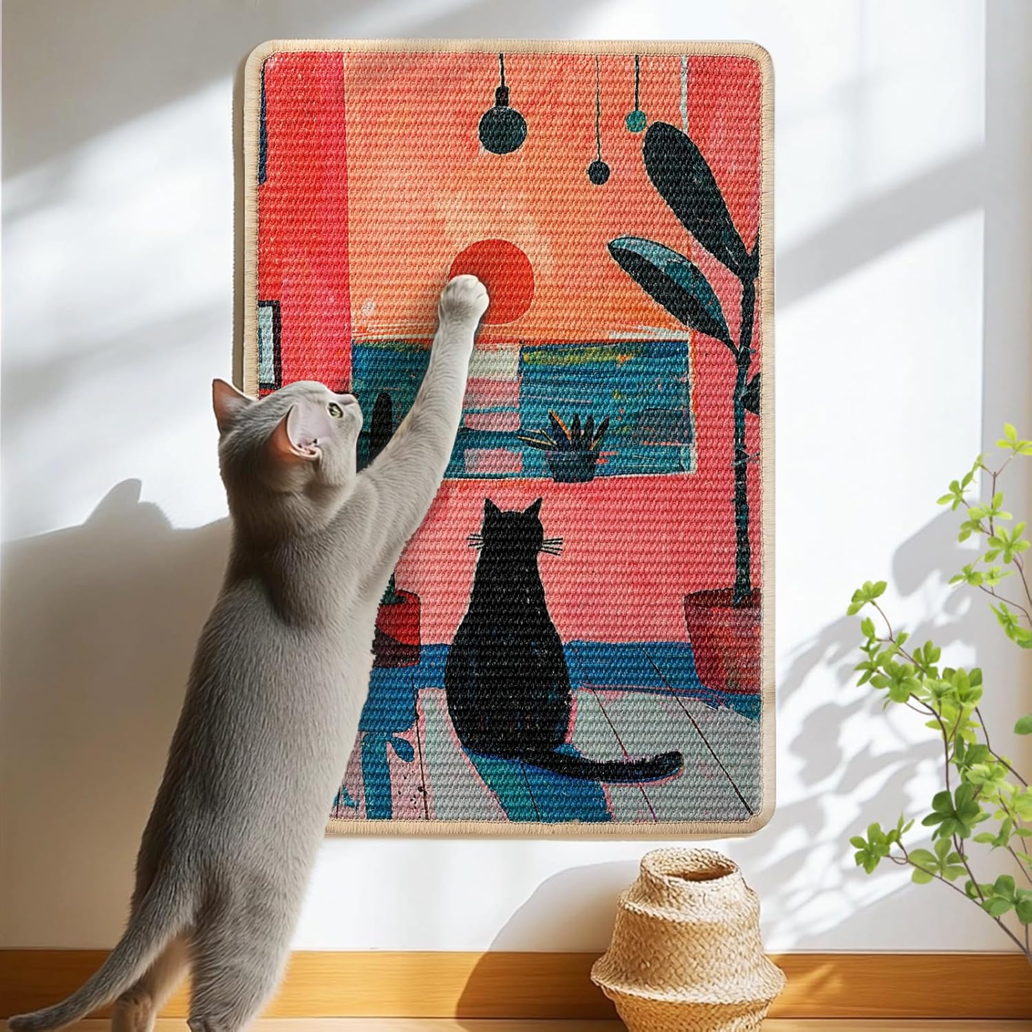 3-in-1 Sisal Cat Scratcher Mat 23.6×15.7 – Durable Scratch Rug Use for Floor & Wall with Adhesive Tape, Protects Couch, Carpet & Furniture, Anti-Slip, Pet-Safe for Indoor/Outdoor Cats, Pink Romance