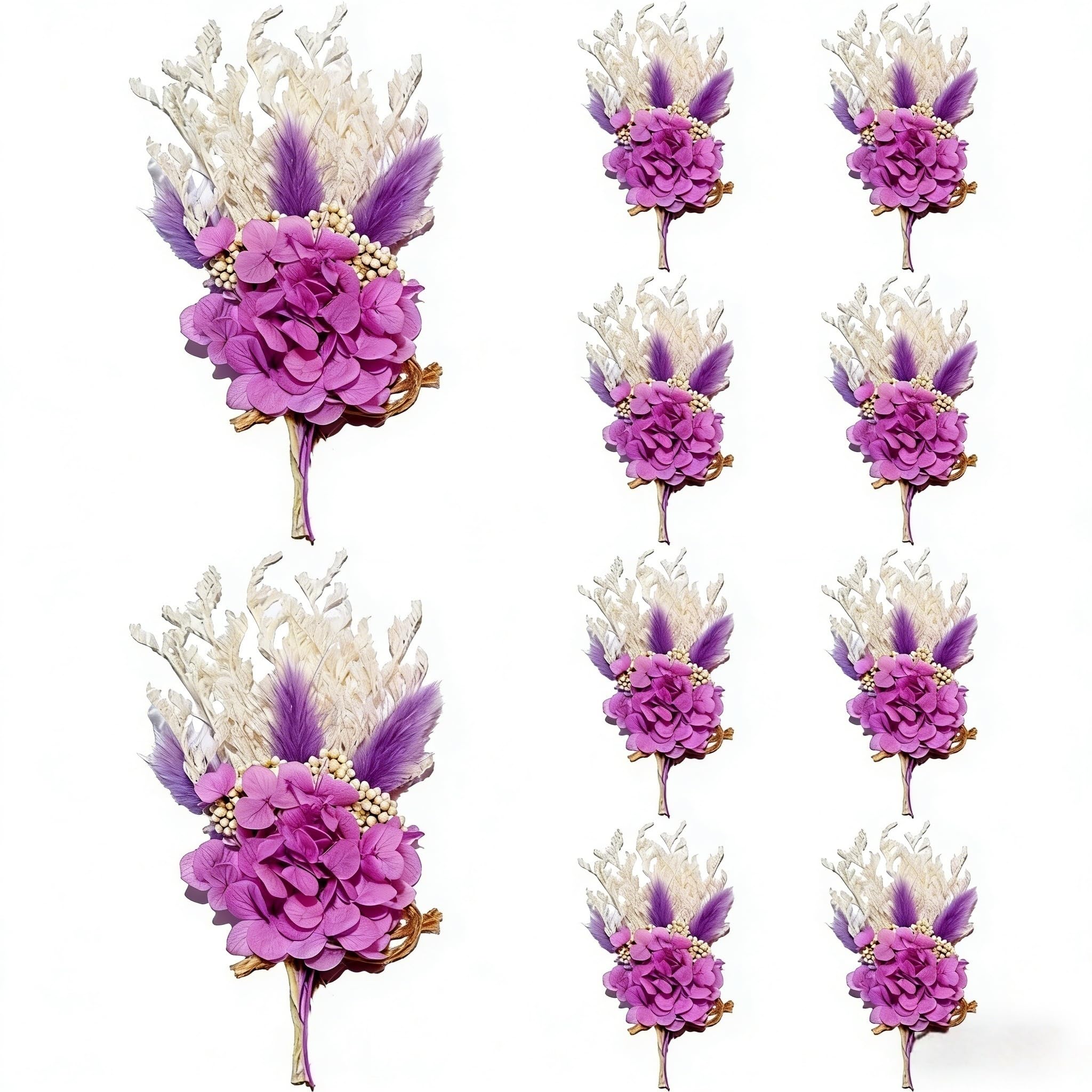 10 Pack Dried Flower Bouquets Mini Dried Flower with Stem Natural Flower Bundles Artificial Flower Dried Floral Arrangement for Vase DIY Wedding Decor(Purple White)