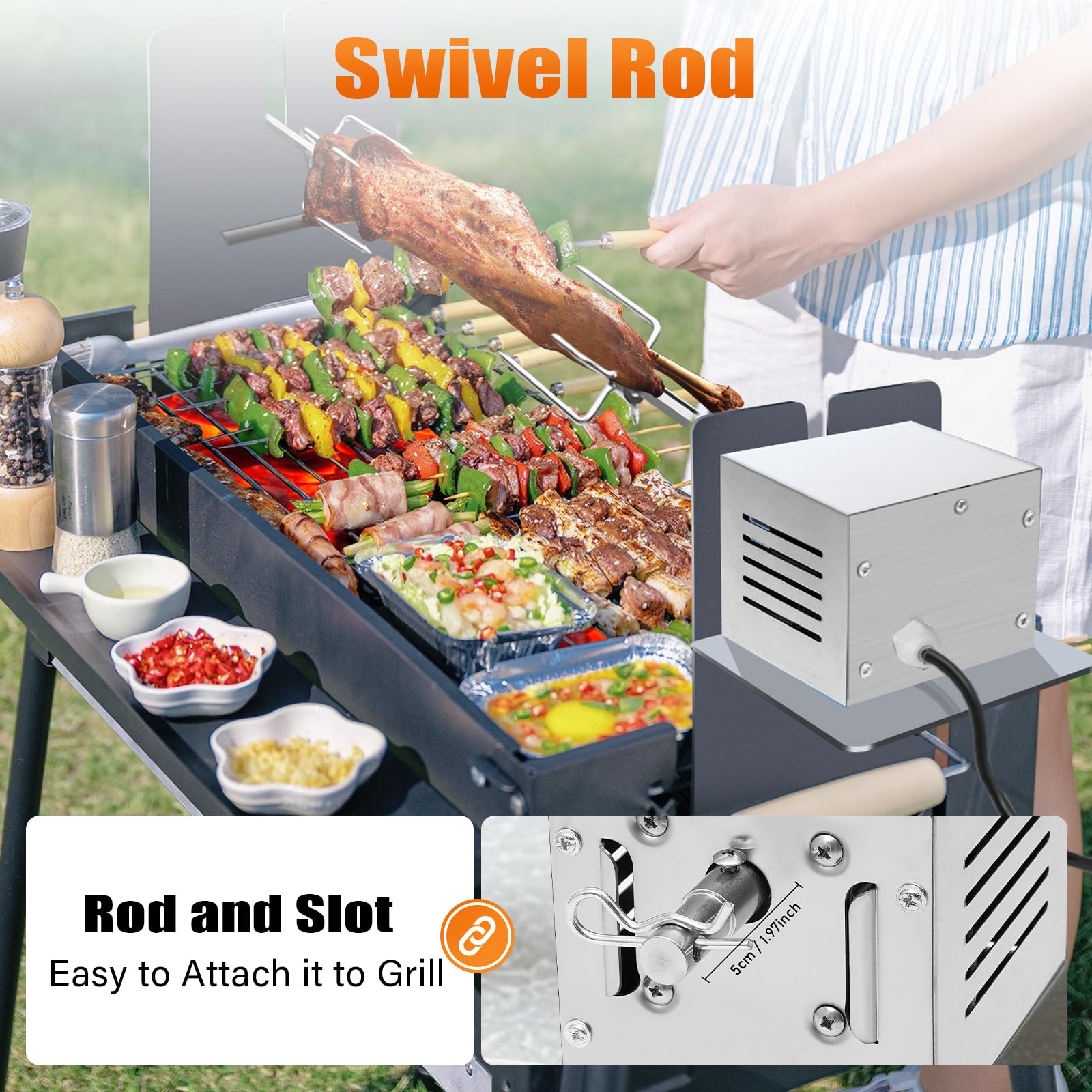 Moteur de barbecue pour broche, 25 W en acier inoxydable, 100 kg, rotation bidirectionnelle, moteur pour cochon de lait 2,5 tr/min, moteur d'engrenage pour poisson, viande de poulet, etc