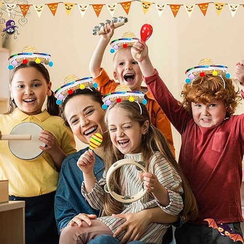 Miniatura 5 de Jexine Juego de 30 sombreros de fiesta de madera, con 10 diademas mexicanas, 20 piezas de 4.3 pulgadas de madera para fiestas de 4.3 pulgadas,