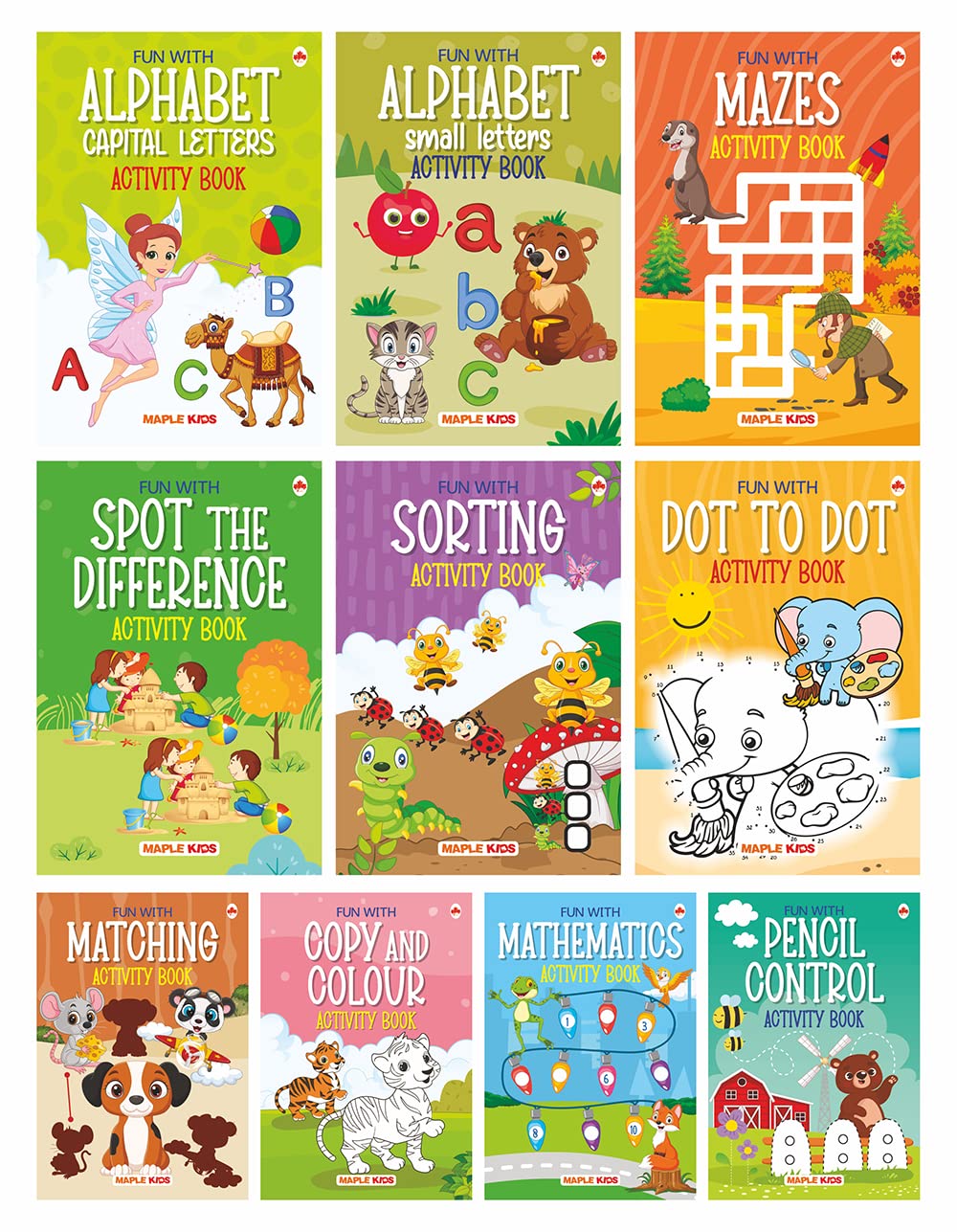 Brain Booster Activity Book Set (Set of 10 books) (Colourful Pages) – 3 Years to 5 Years Old – Learn and Practice ABC Capital and Small Letters, Mazes, Spot the Difference, Pencil Control, Dot to Dot, Mathematics – Fun Early Learning Brain Booster Activity Book Set (Set of 10 books) (Colourful Pages) – 3 Years to 5 Years Old – Learn and Practice ABC Capital and Small Letters, Mazes, Spot the Difference, Pencil Control, Dot to Dot, Mathematics – Fun Early Learning