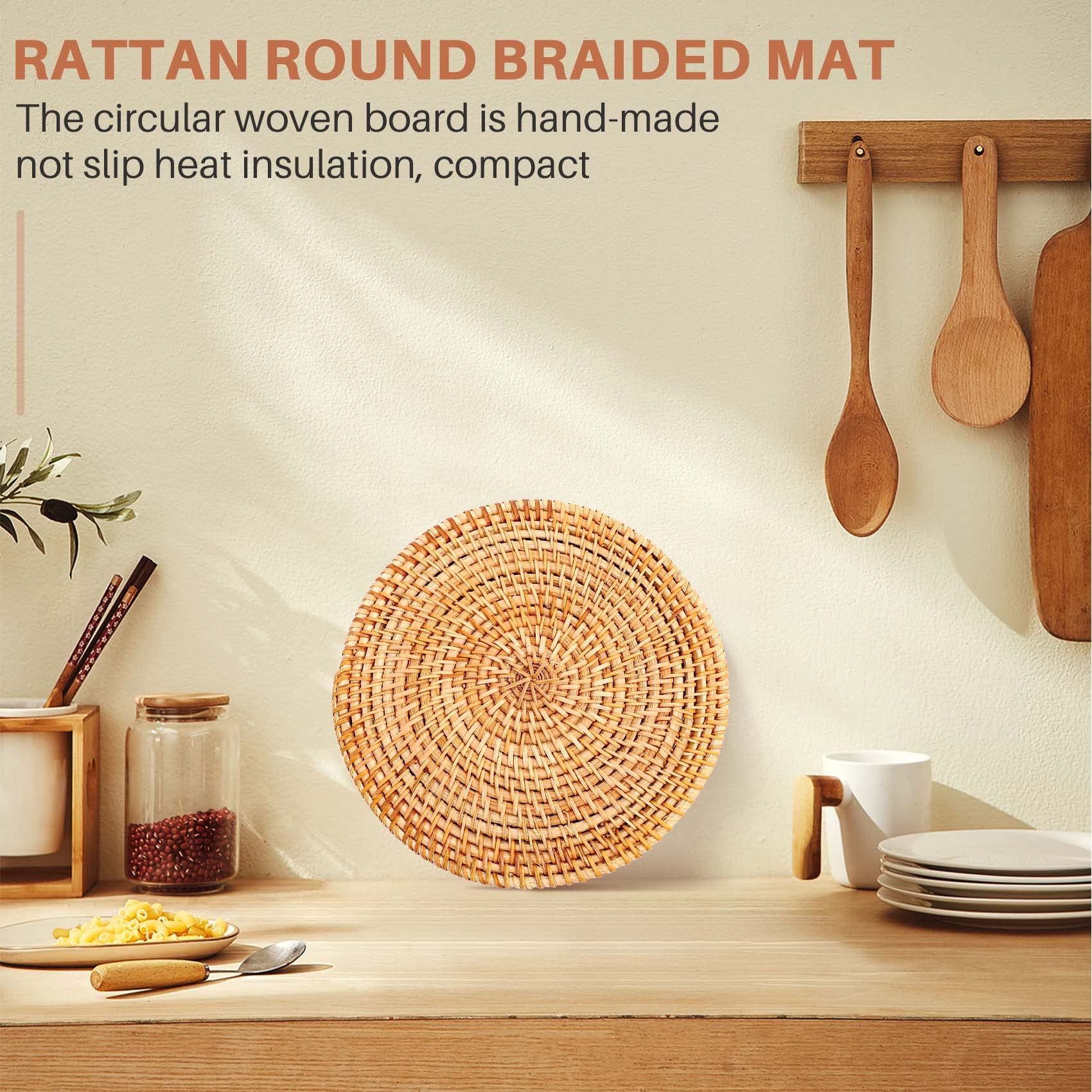 Pvczool 4 Pcs Rattan Trivets for Hot Dishes-Insulated Hot Pads, Pot Holder for Table,Heat Mats for Kitchen - Image 2