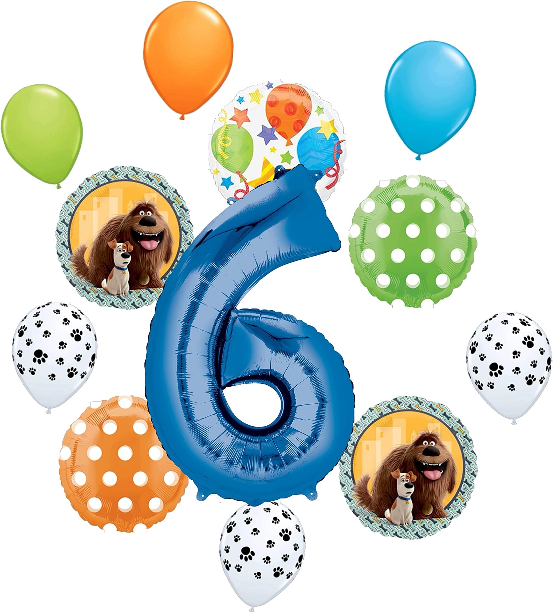Secret Life of Pets Party Supplies 6th Birthday Max and Duke Balloon Bouquet Decorations Blue Number 6