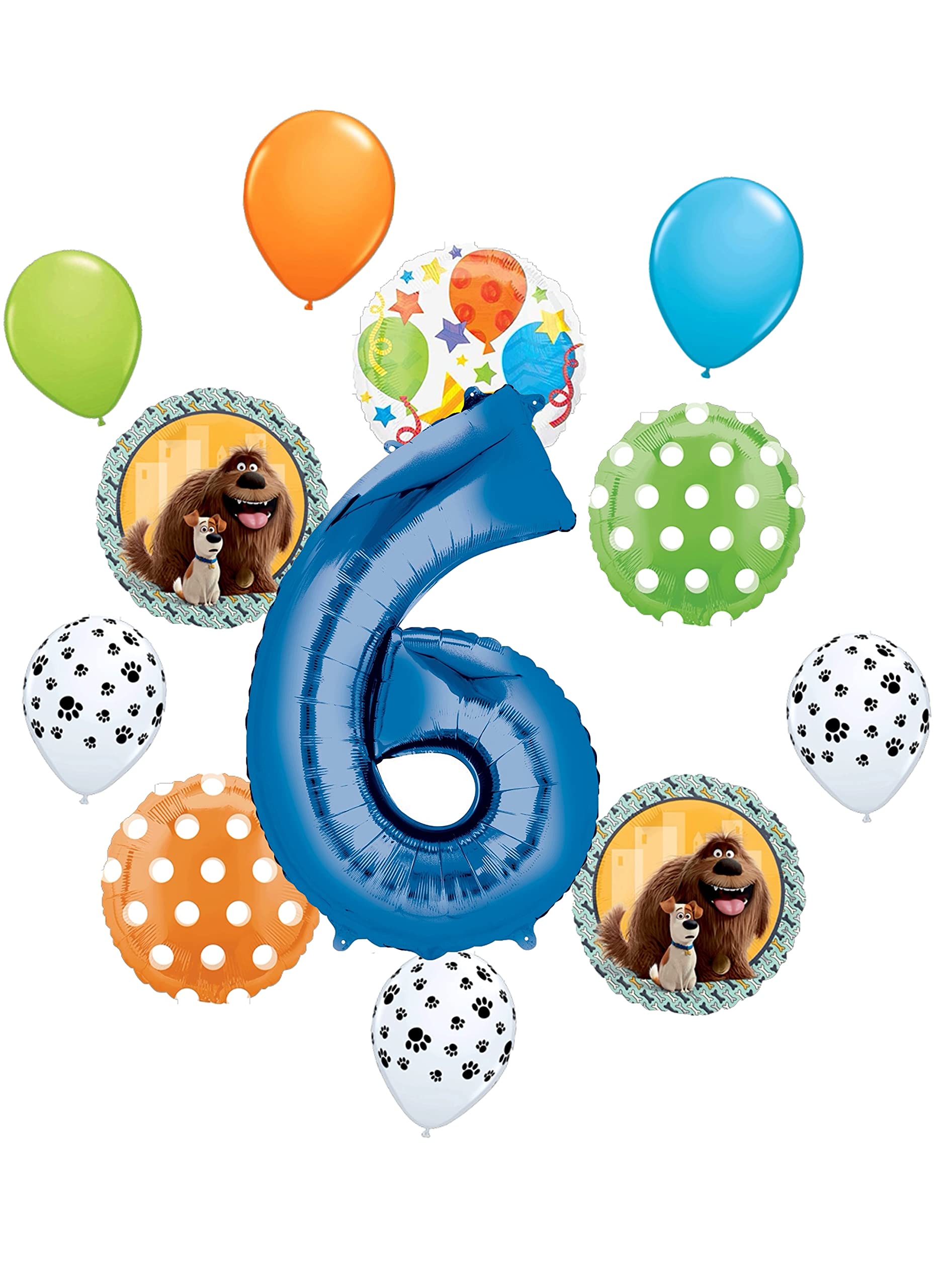 Secret Life of Pets Party Supplies 6th Birthday Max and Duke Balloon Bouquet Decorations Blue Number 6