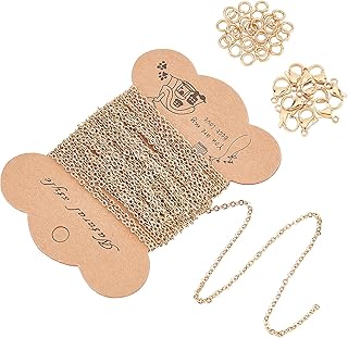 UNICRAFTALE około 5 m łańcuchy kablowe ze stali nierdzewnej i 10 szt. zapięcia na karabińczyk i 30 szt. zamknięte ale nielutowane pierścienie do skoków złoty metalowy zestaw łańcuszka do produkcji naszyjników bransoletek