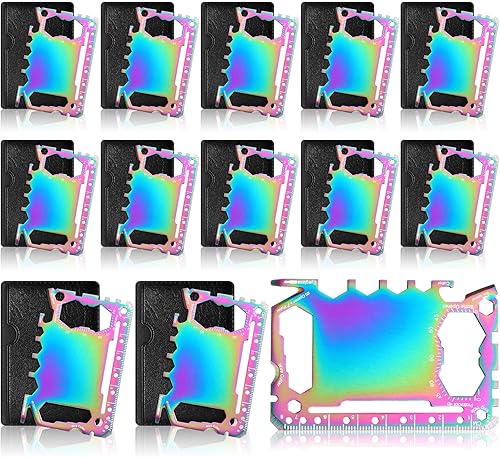 Miniatura 11 de Cholemy 12 carteras para tarjetas de crédito, multiherramienta 46 en 1, herramienta de bolsillo de supervivencia de acero inoxidable multiusos