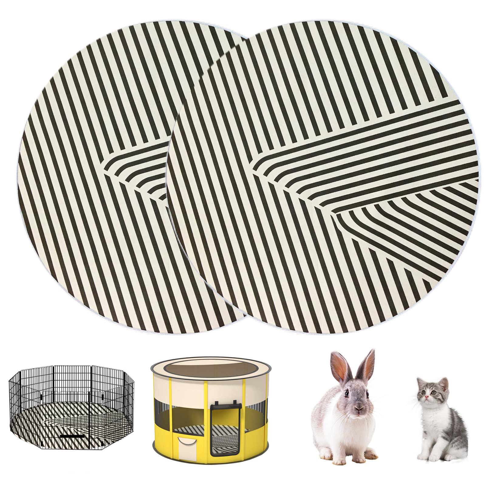 VCEPJH 2 Pack Portable Rabbit Playpen Liner Washable Reusable Rabbits Indoor Pen Mat 31 inches Bunny Play Pen Pad Non-Slip Small Animals Whelping Floor Rug for Round Pet Playpens (Black)