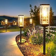 BUCASA Solar Lights Outdoor Garden, 4 Pack Larger Garden Lights Solar Powered Waterproof with 2700K Warm White Light, Auto On/Off Solar Ornaments Outdoor Lights for Yard Pathway Patio Decorative Lawn