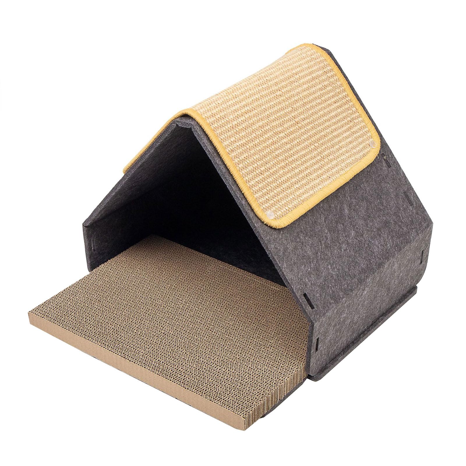 Réduction de l'anxiété du chat grâce à cette maison avec planche à gratter