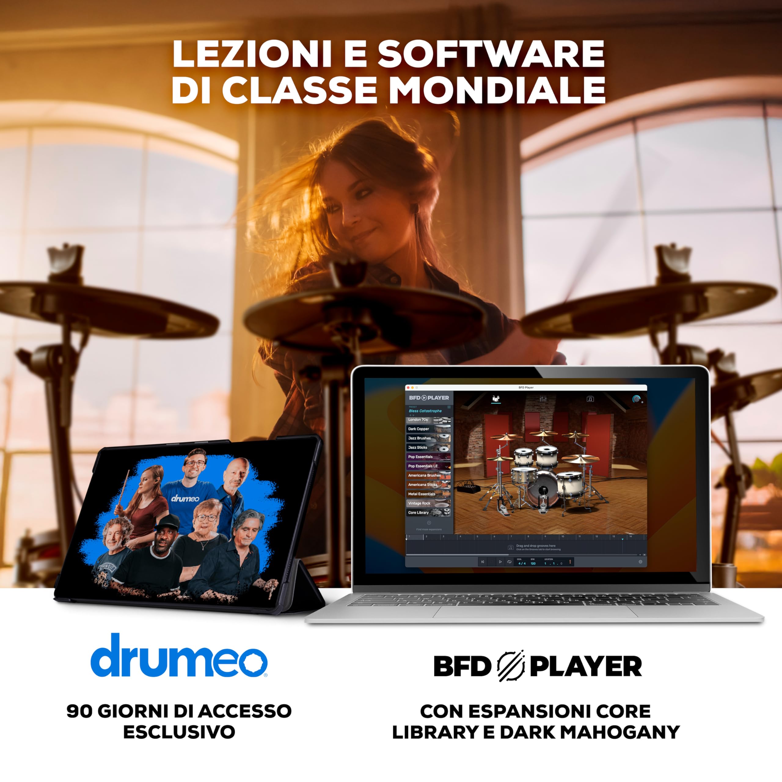 Alesis Drums Crimson III - Batteria Elettronica con Bluetooth, MIDI I/O, Pad Bi-Zona, Ride Tri-Zona, Piatti con Choke, Compatibile con Doppio Pedale, Lezioni Drumeo, BFD Player