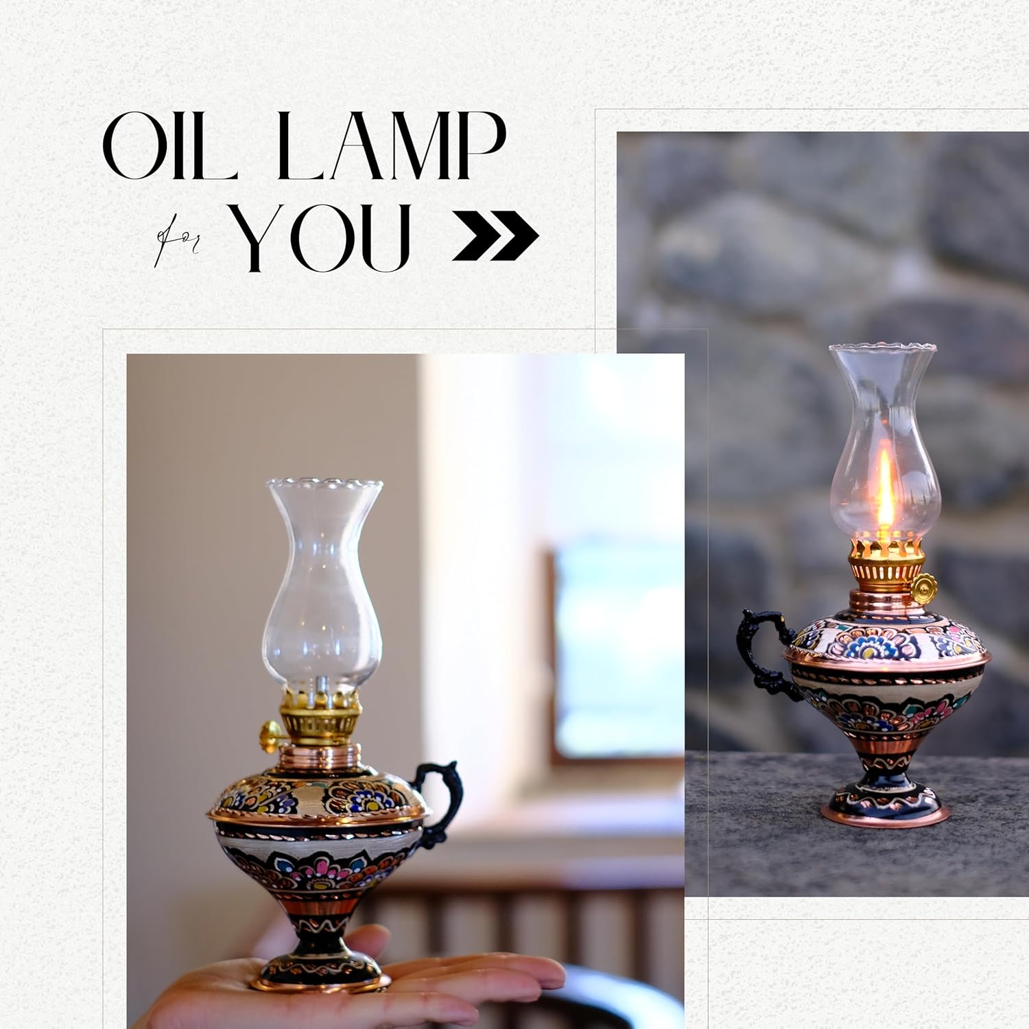 Handmade Copper Oil Lamp for Indoor Use Christmas Gift Farmhouse Kitchen Decor Vintage Hurricane Lanterns Decorative Indoor Emergency Lanterns for Power Outages Lights and Decorative Table Lamp