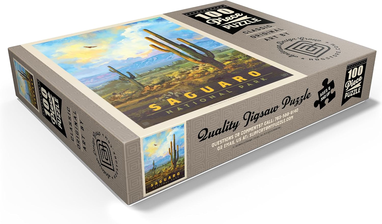 MyPuzzle Saguaro National Park: Desert Daybreak, Vintage Poster - Premium 100 Piece Jigsaw Puzzle for Adults