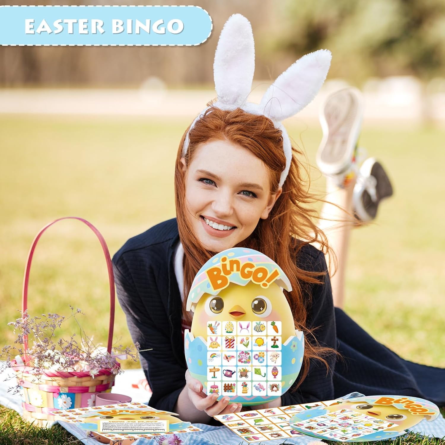YQUQWN Easter Bingo Game 24 Players Egg Bingo Cards Spring Party Supplies Happy Easter Table Activity for Family Holiday Gatherings