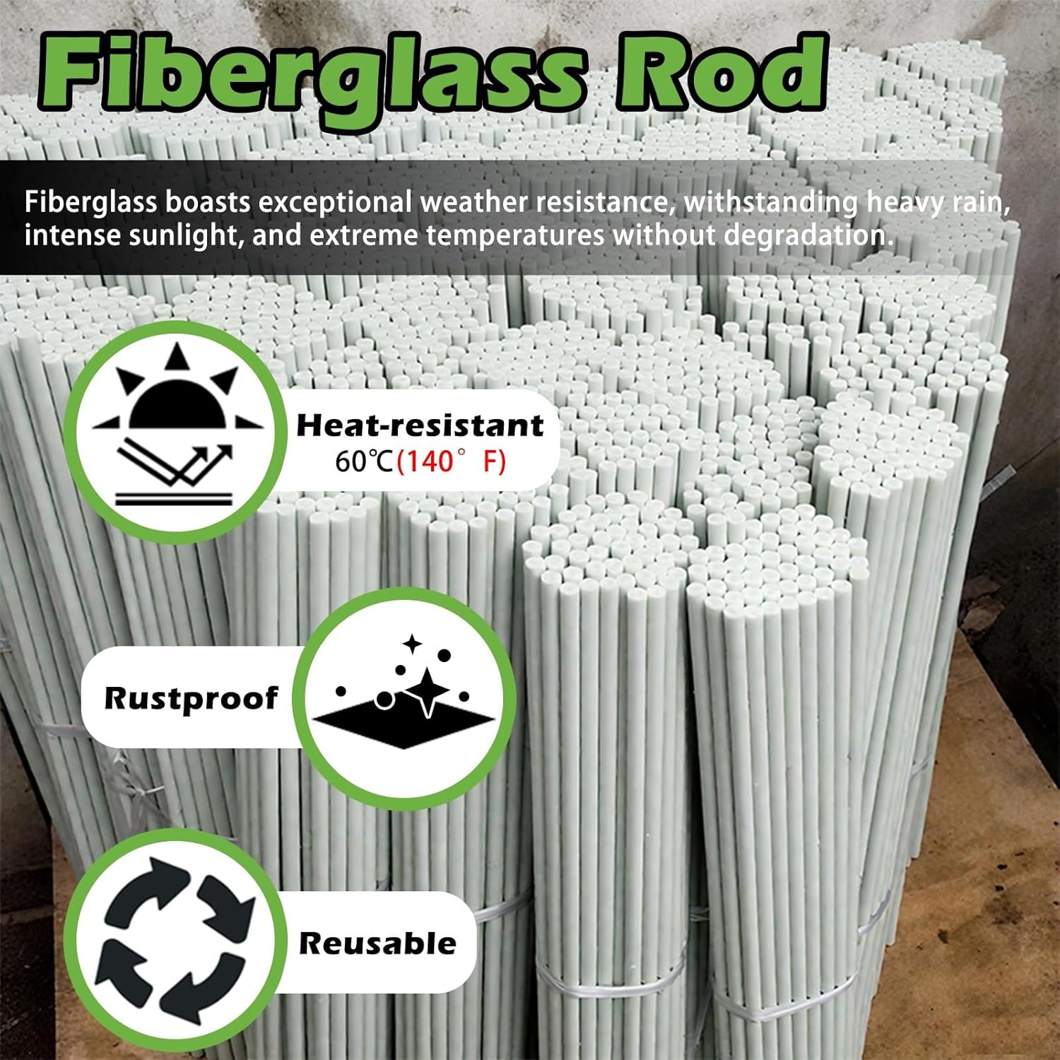 Light Weight Glass Fiber Round Rod Tunnel Greenhouse, 10ft/9ft/8ft/7ft/6ft/5ft/4ft Long Heat-Resistant Garden Hoops for Raised Beds, Grow Tunnel Frame(White-30pcs,6mm(6/25")-240cm(8ft))