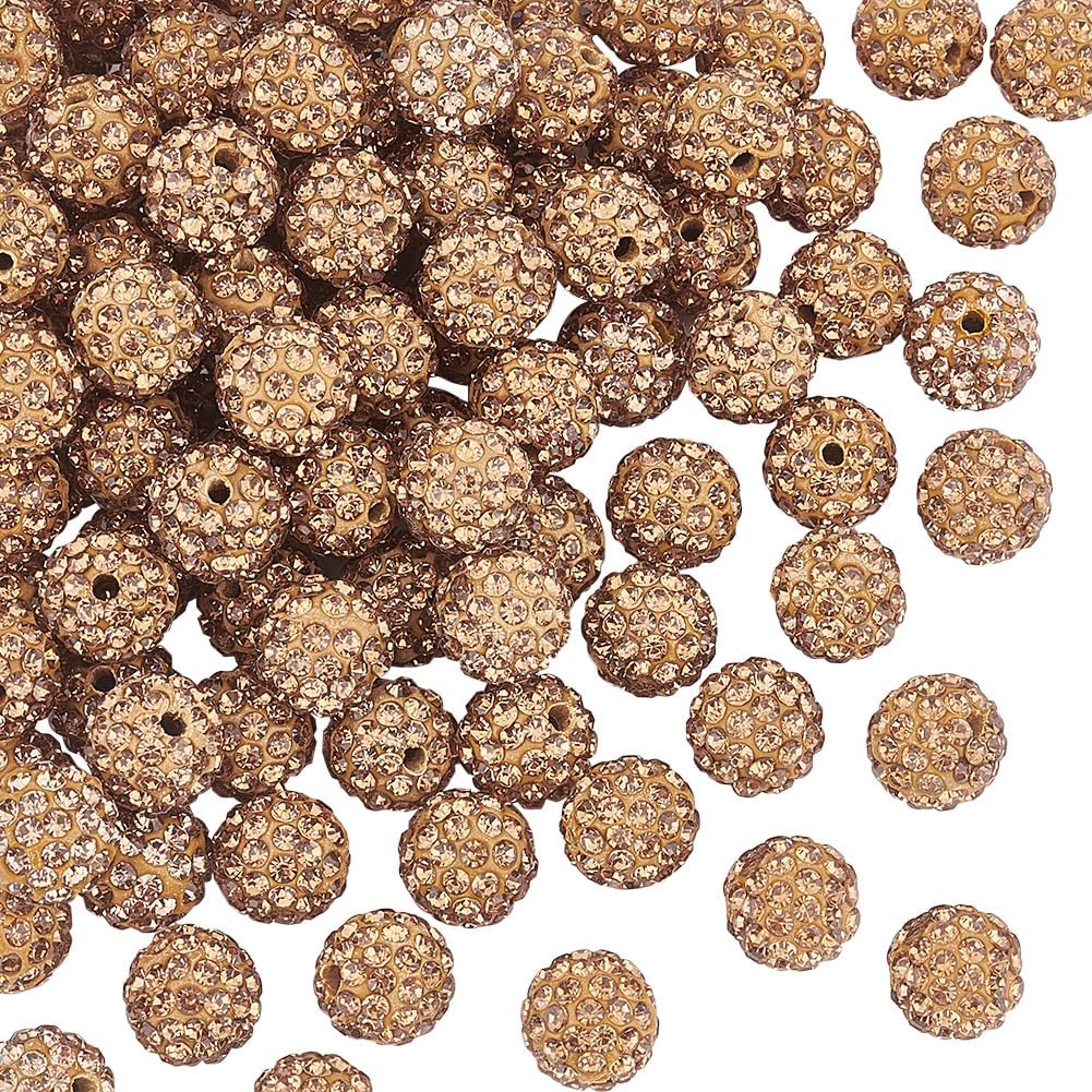 PH PandaHall 100pcs 10mm Brown Rhinestone Beads Brown Clay Beads Polymer Crystal