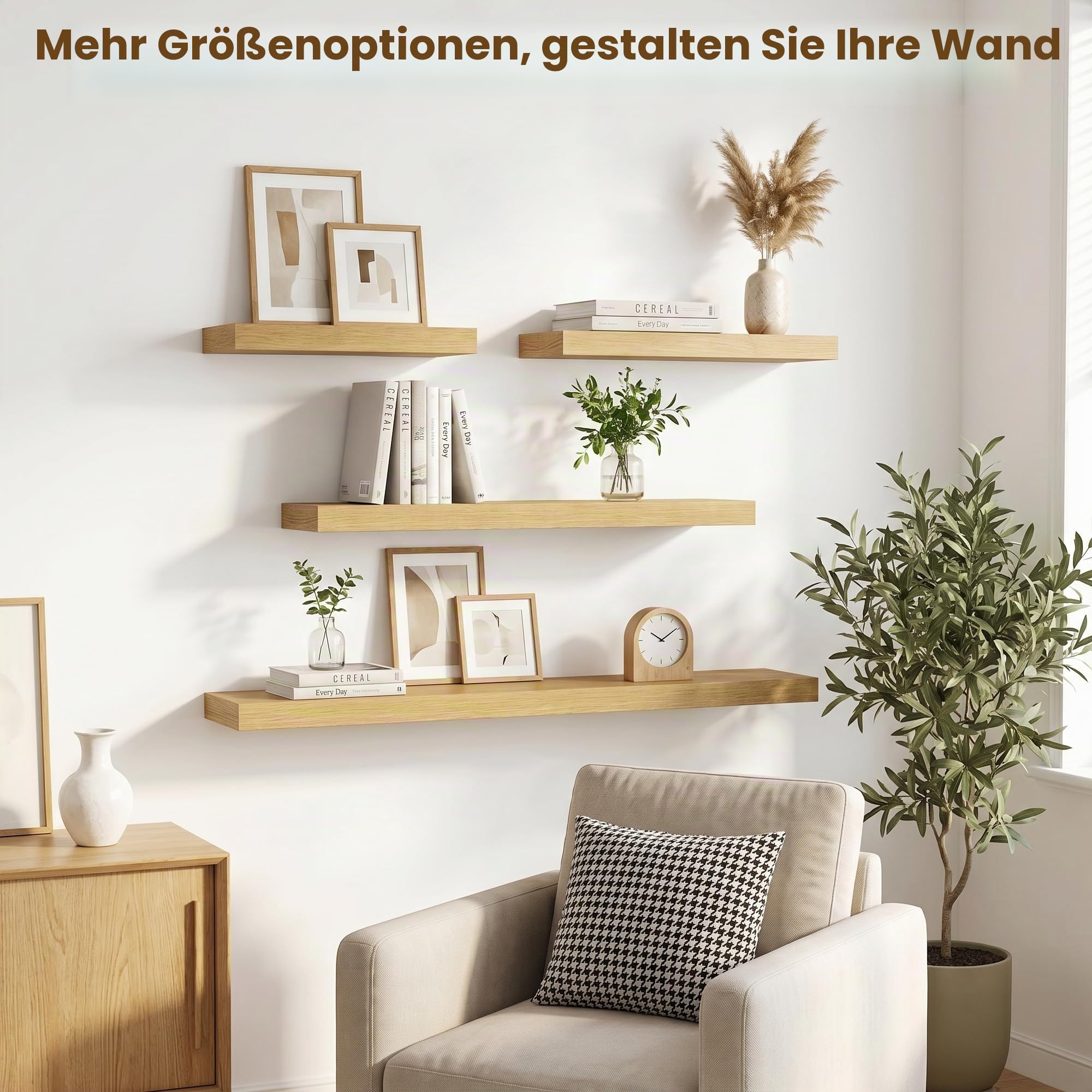 Wandregal 40 cm, 2er set Schweberegal, 19,5 cm tief, 13 kg belastbar, Eiche