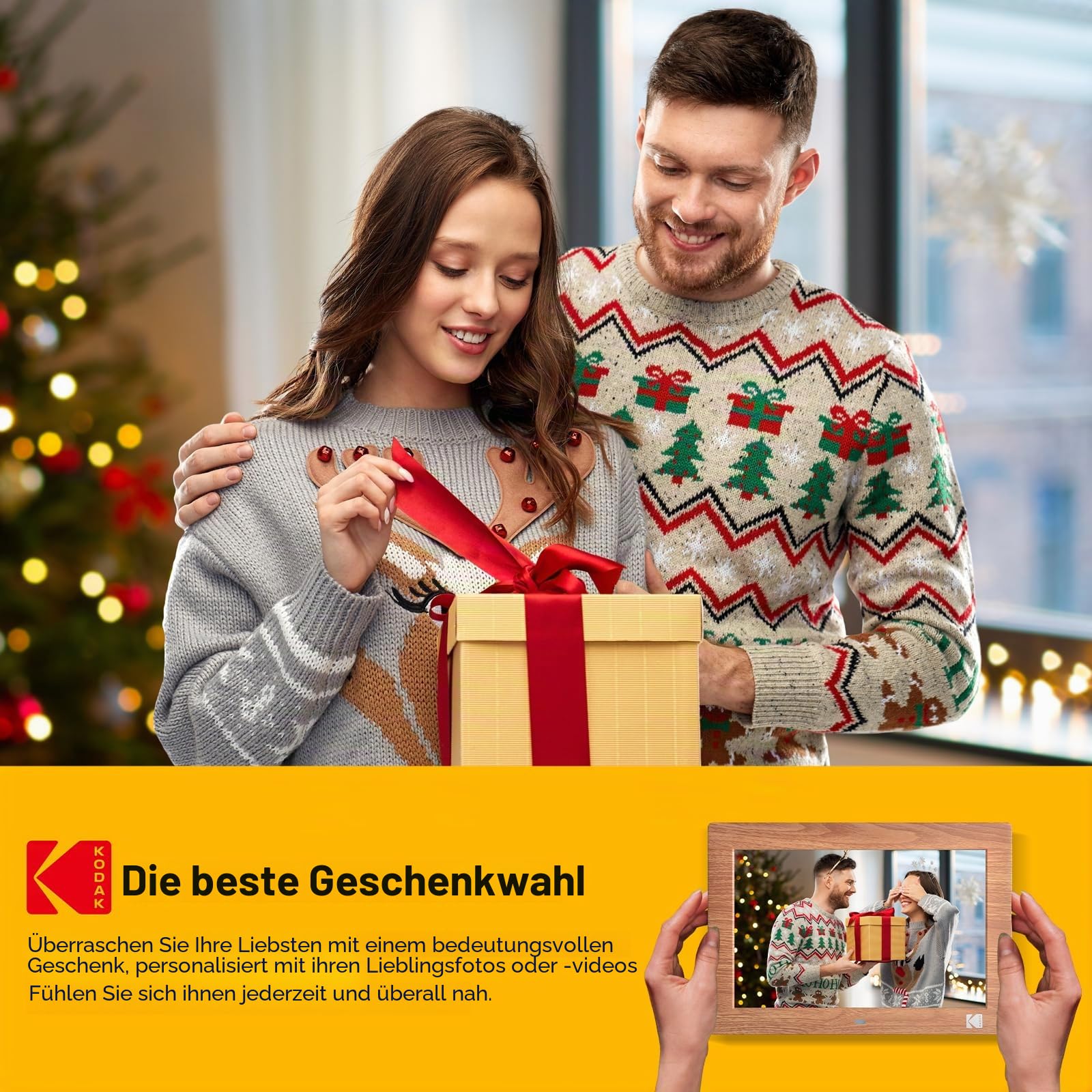 KODAK Digitaler Bilderrahmen 10 Zoll, Digitale Bilderrahmen No Wlan mit Fernbedienung, Elektronischer Bilderrahmen mit 1280*800 IPS-Bildschirm, Bilder/Videos/Musikplayer, Unterstützt Uhr/USB/SD-Karte
