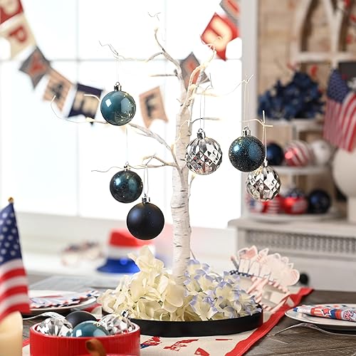 Miniatura 4 de Valery Madelyn Adornos para árbol de Navidad, 70 unidades, color azul marino y plata, juego de bolas de Navidad inastillables, adorno colgante de